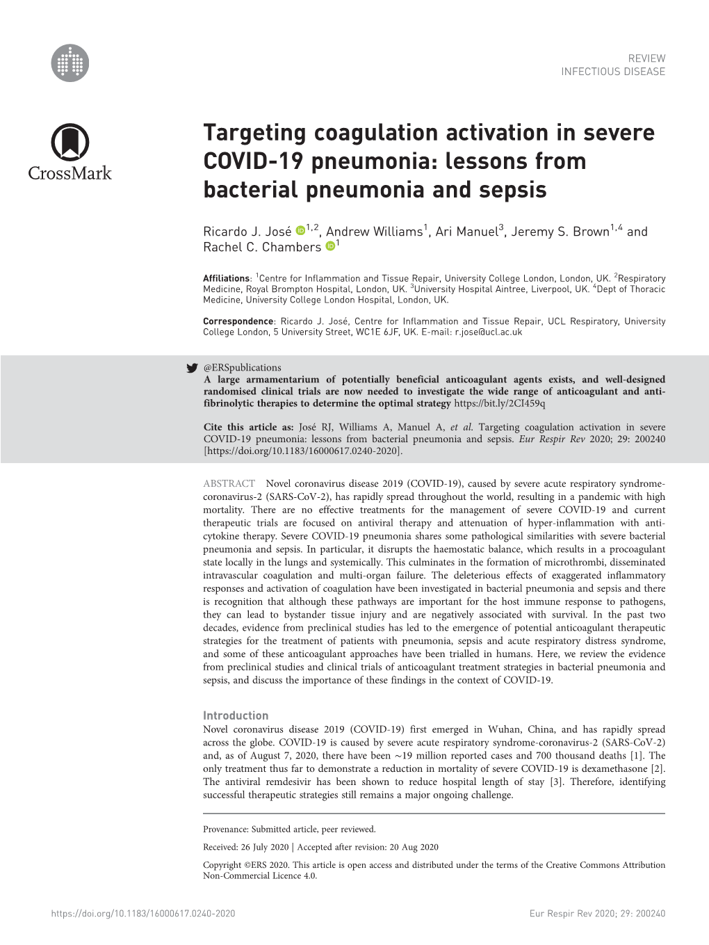 Targeting Coagulation Activation in Severe COVID-19 Pneumonia: Lessons from Bacterial Pneumonia and Sepsis