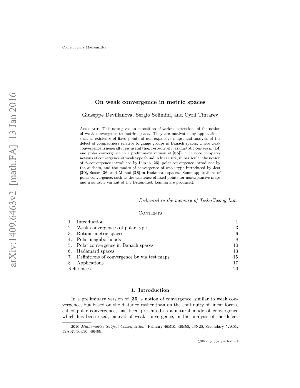 A Notion of Weak Convergence in Metric Spaces