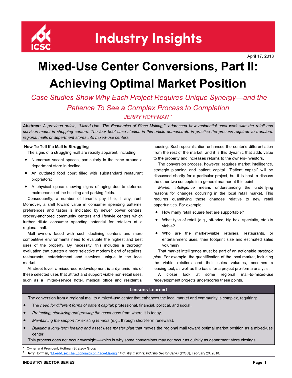 Mixed-Use Center Conversions, Part II