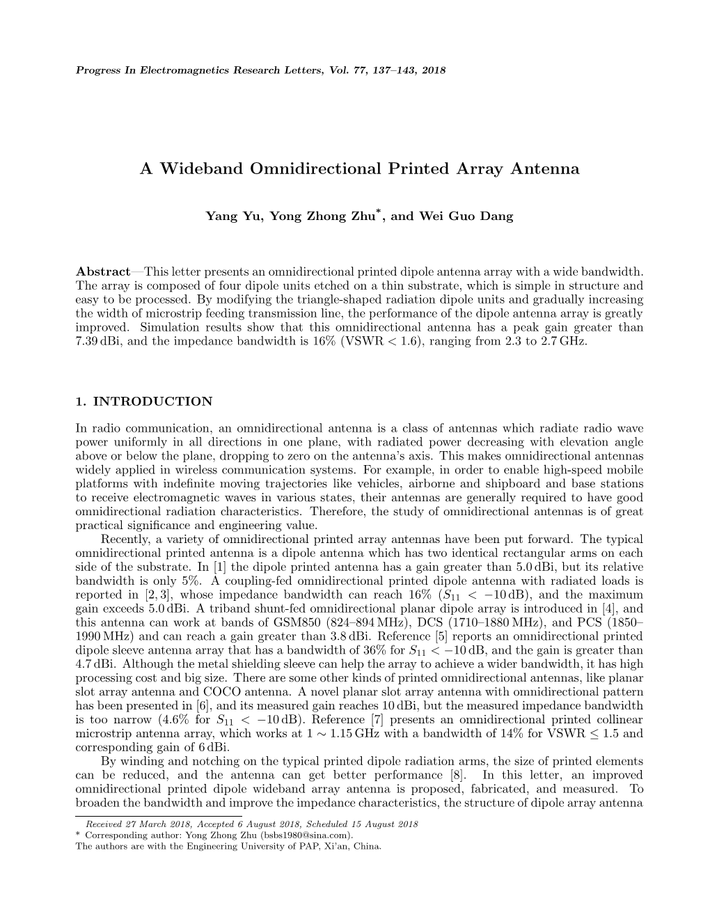 A Wideband Omnidirectional Printed Array Antenna