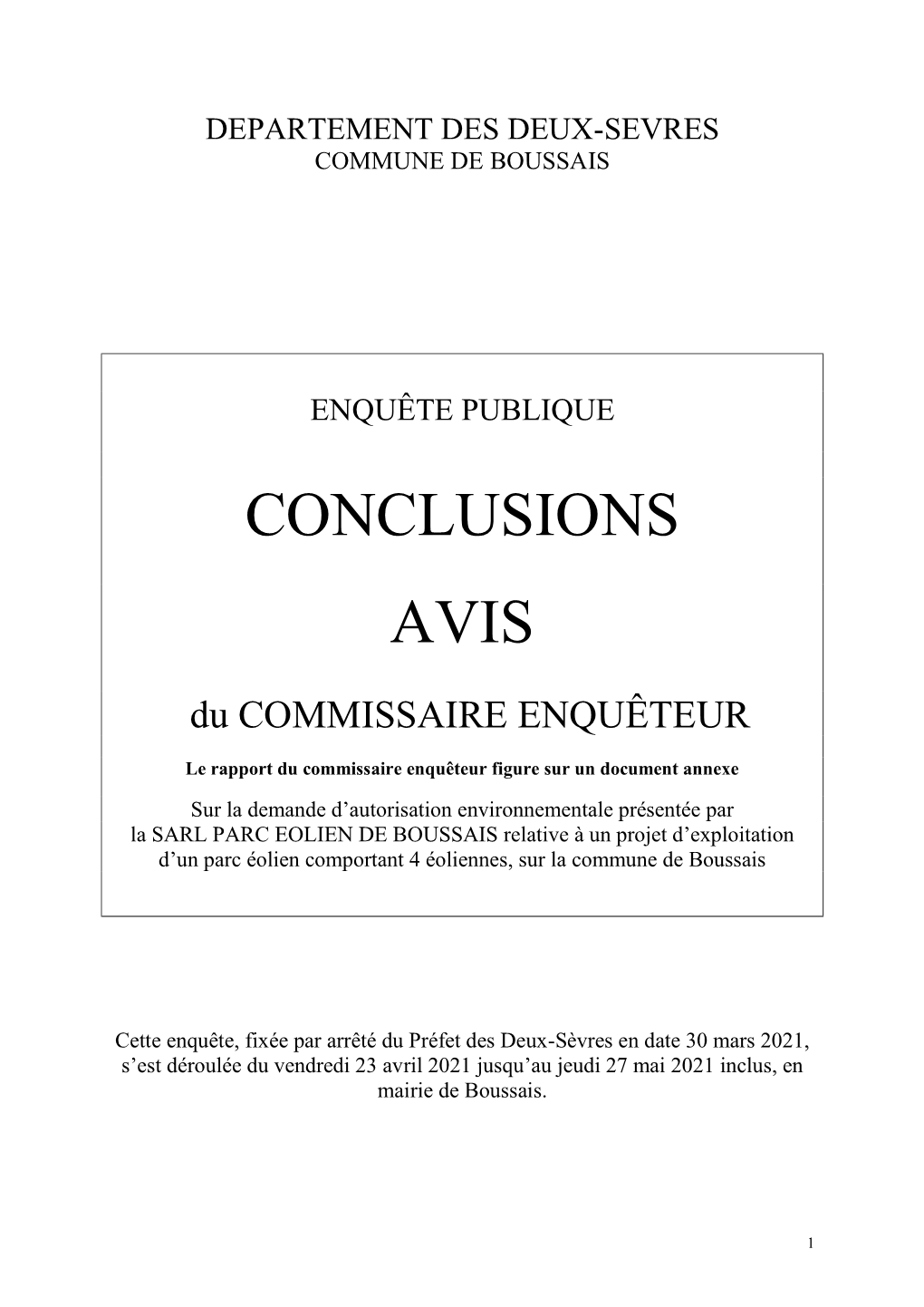 Conclusions Avis