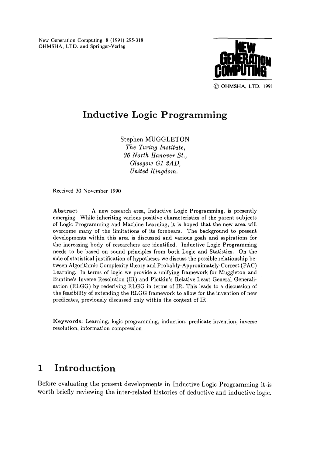 Inductive Logic Programming