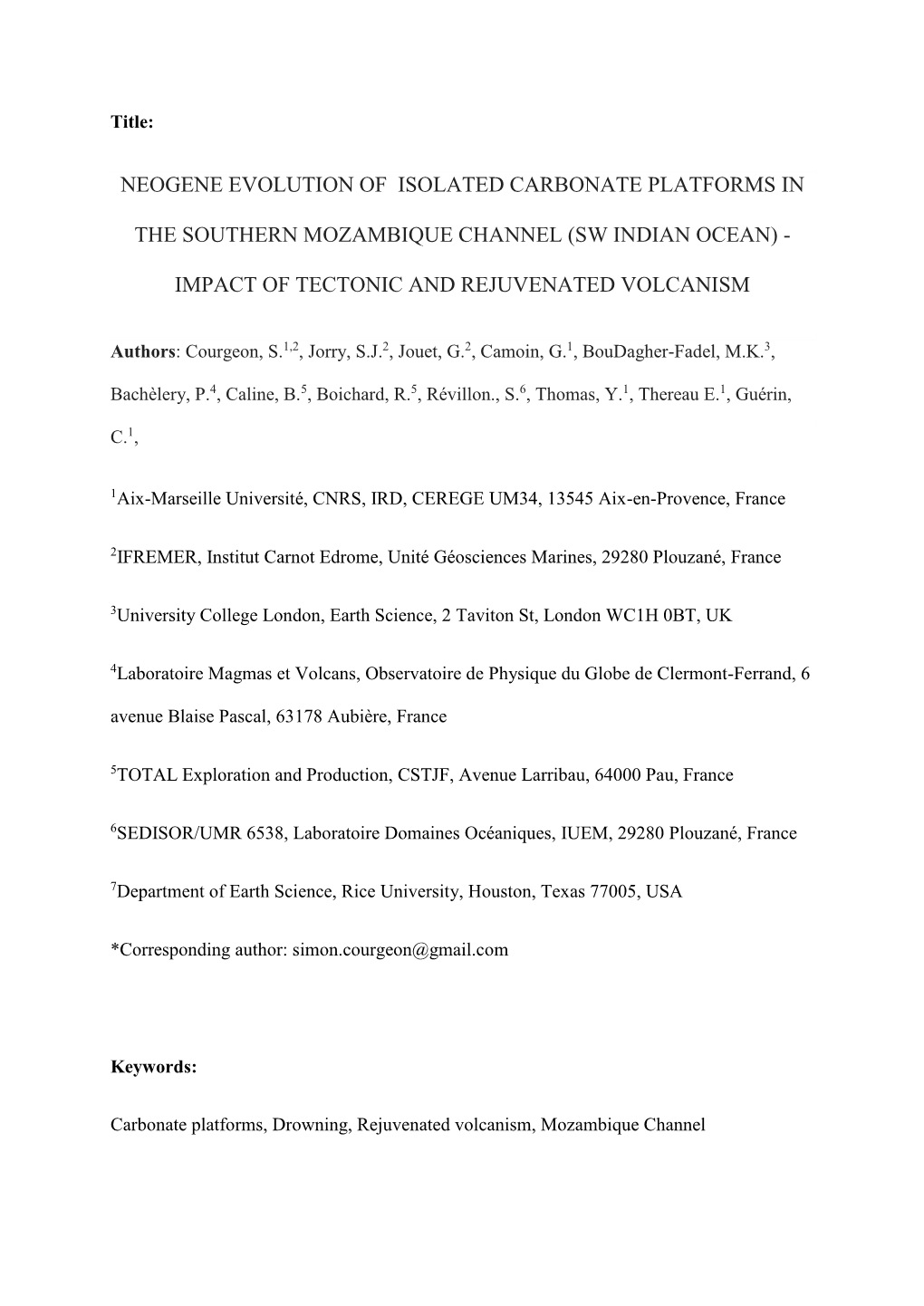 Neogene Evolution of Isolated Carbonate Platforms In