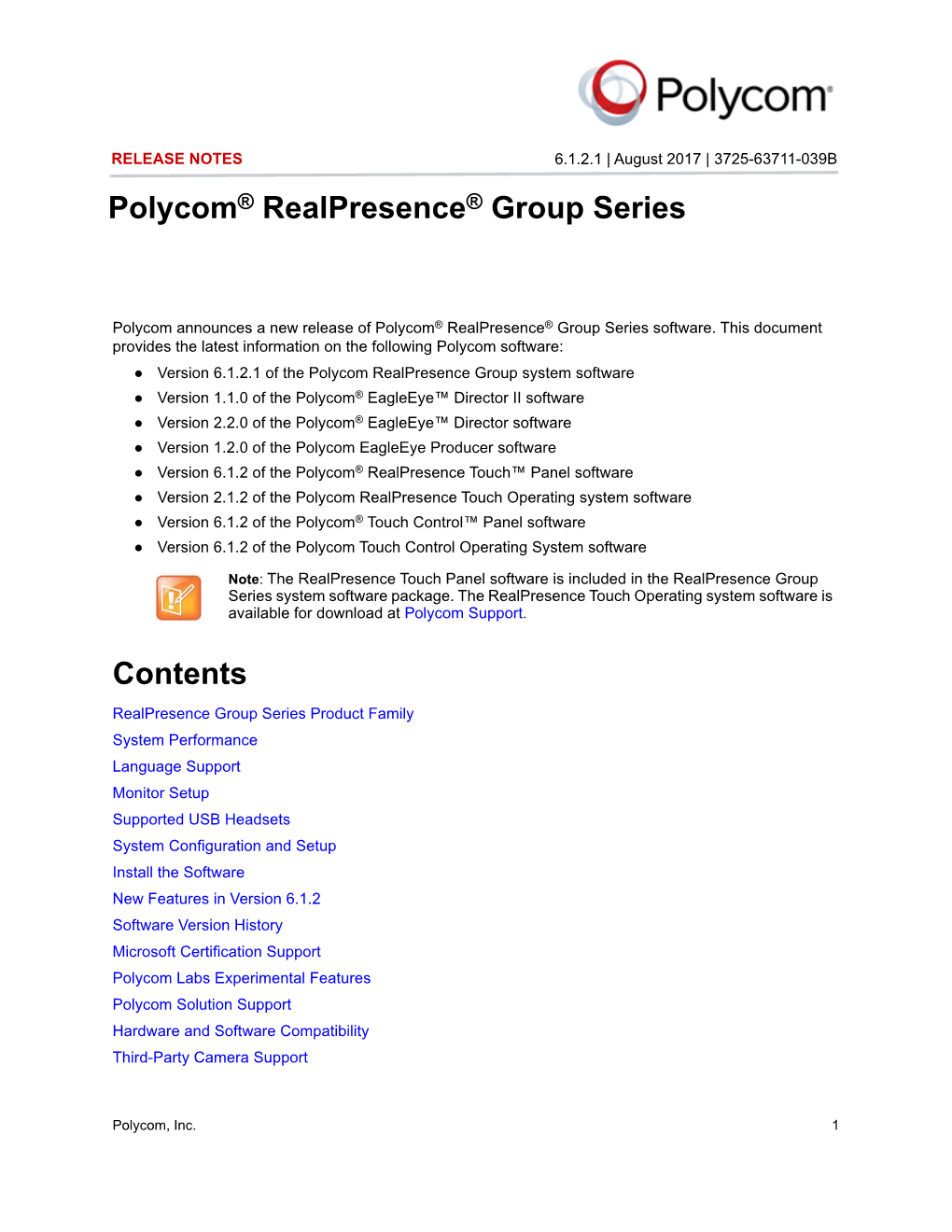 Polycom Realpresence Group Series Release Notes