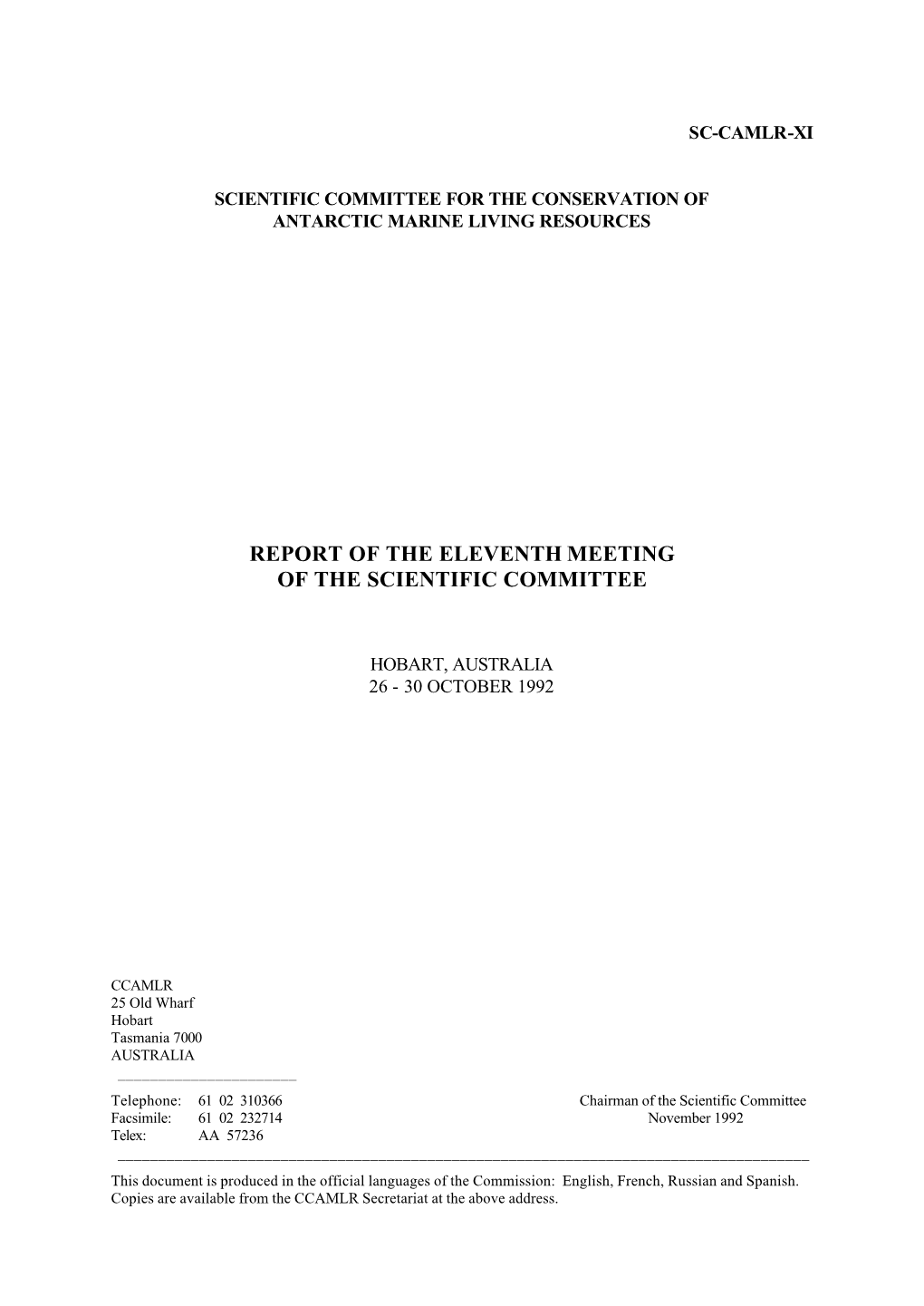 Report of the Eleventh Meeting of the Scientific Committee