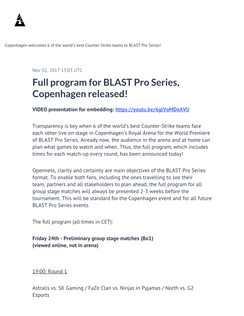 Full Program for BLAST Pro Series, Copenhagen Released!