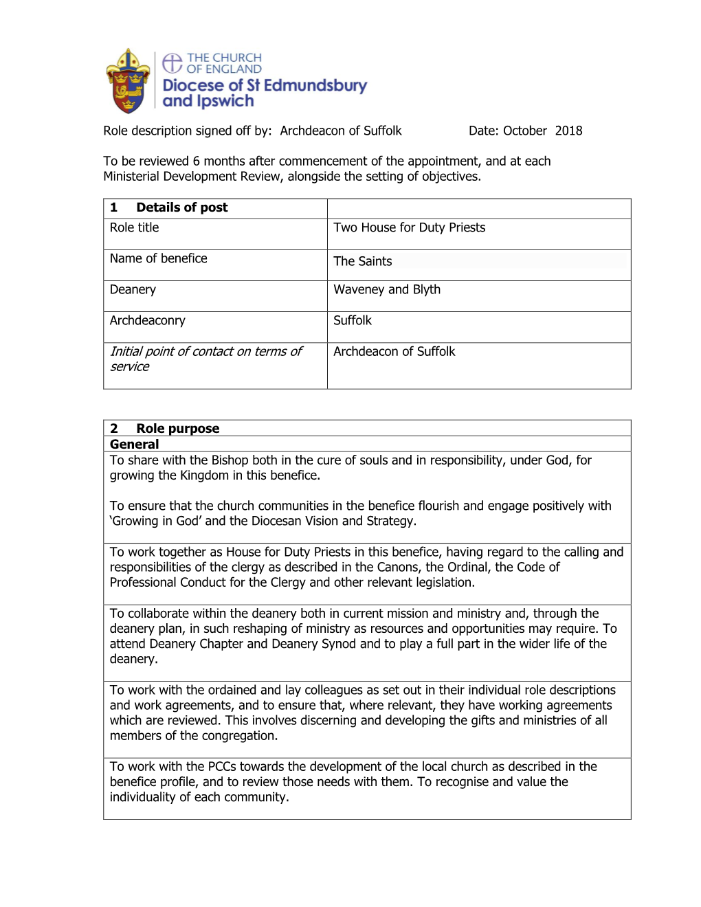 Model Statement of Particulars for Incumbents