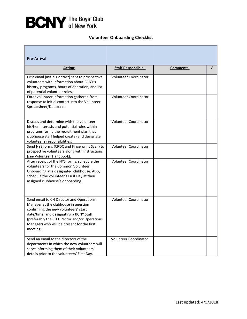 Volunteer Onboarding Checklist