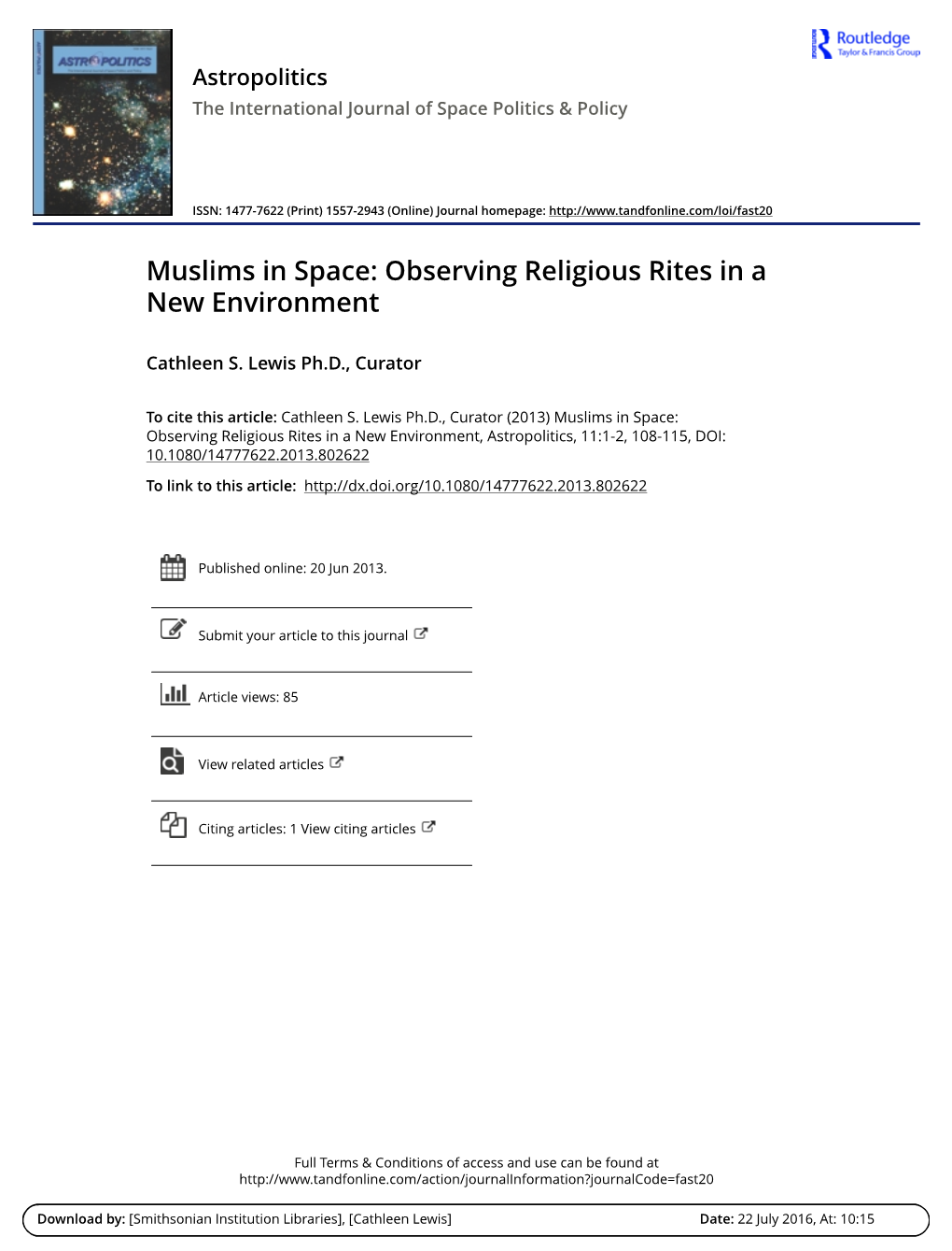 Muslims in Space: Observing Religious Rites in a New Environment