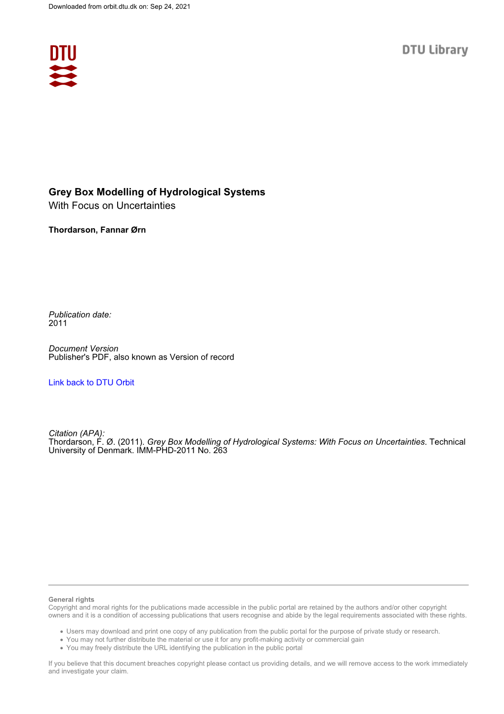 Grey Box Modelling of Hydrological Systems 0.25Cm