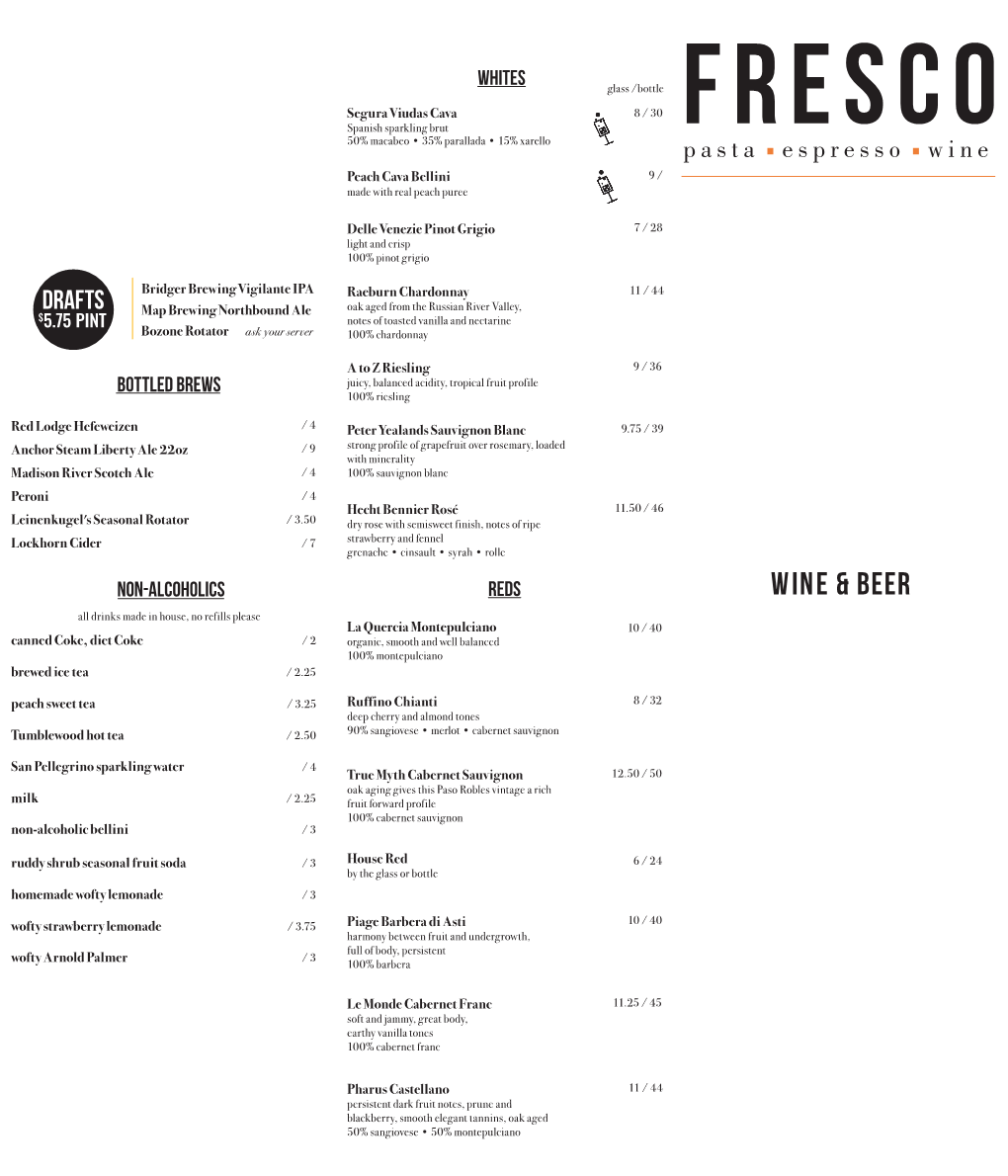 Fresco Cafe Wine Menu PROOF