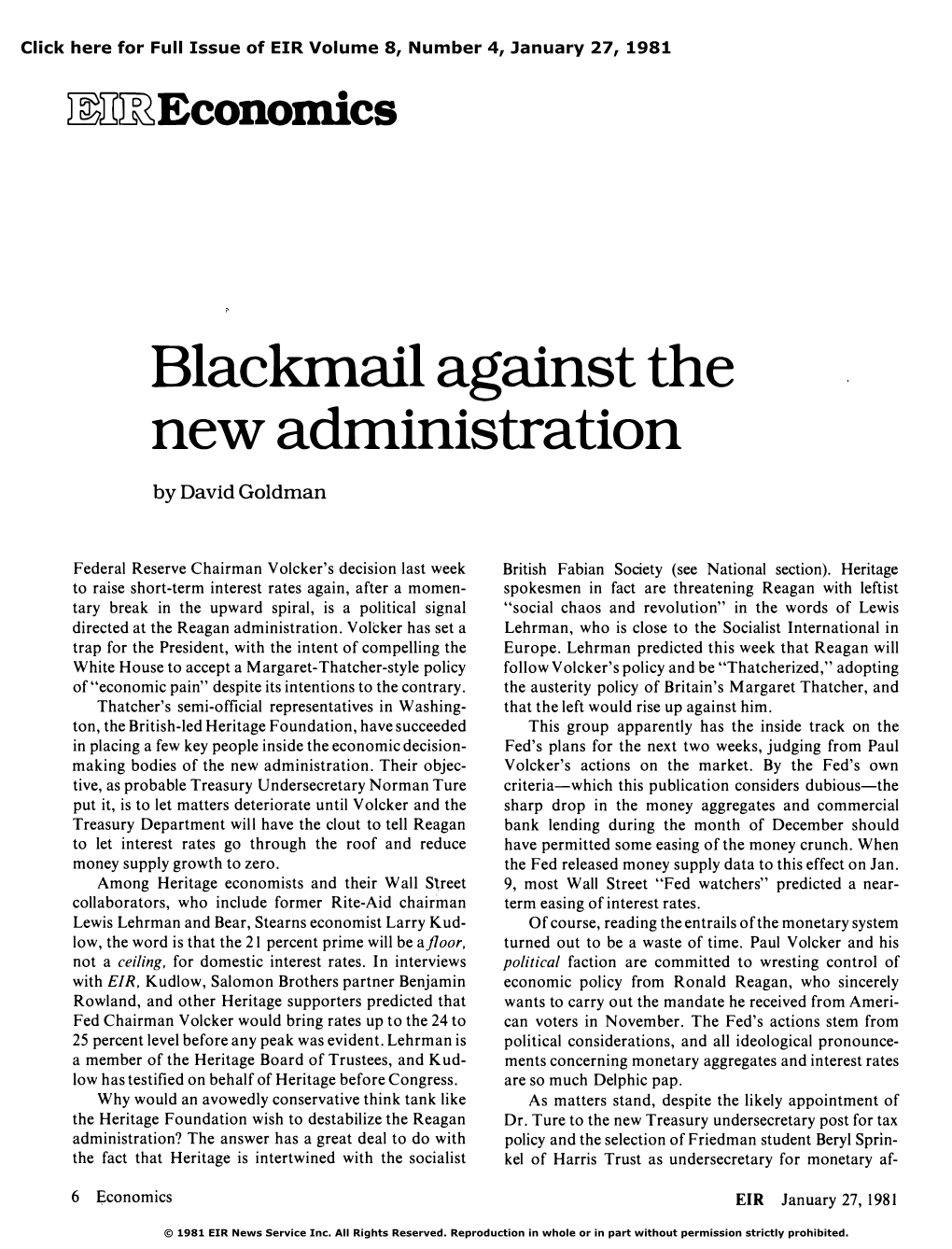 Blackmail Against the New Administration