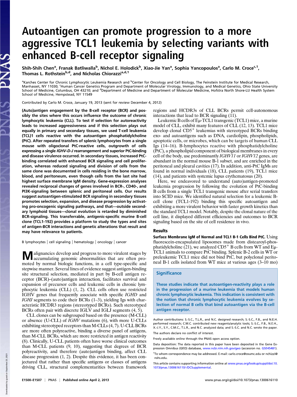 Autoantigen Can Promote Progression to a More Aggressive TCL1 Leukemia by Selecting Variants with Enhanced B-Cell Receptor Signaling