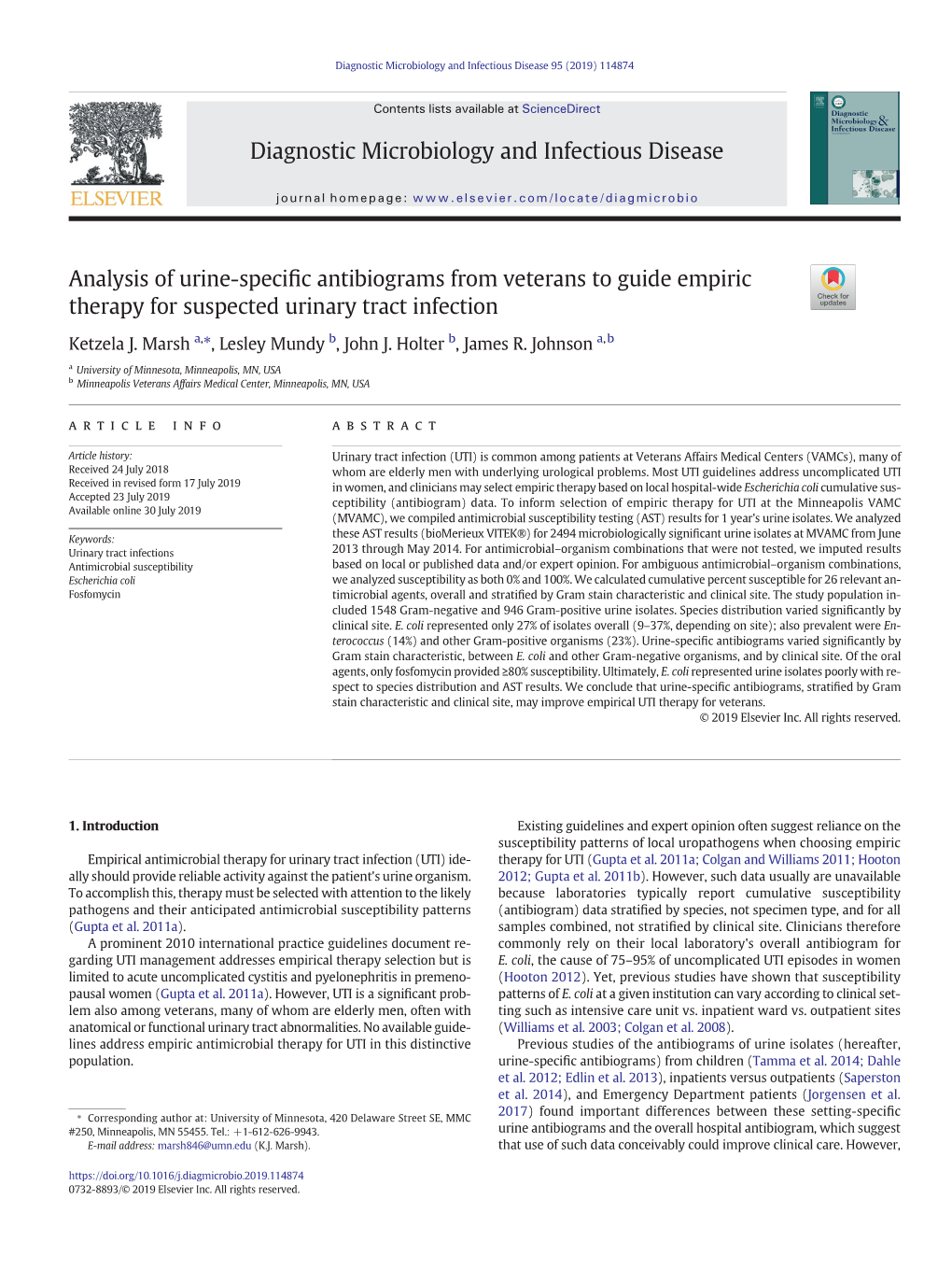 Analysis of Urine-Specific Antibiograms from Veterans to Guide Empiric