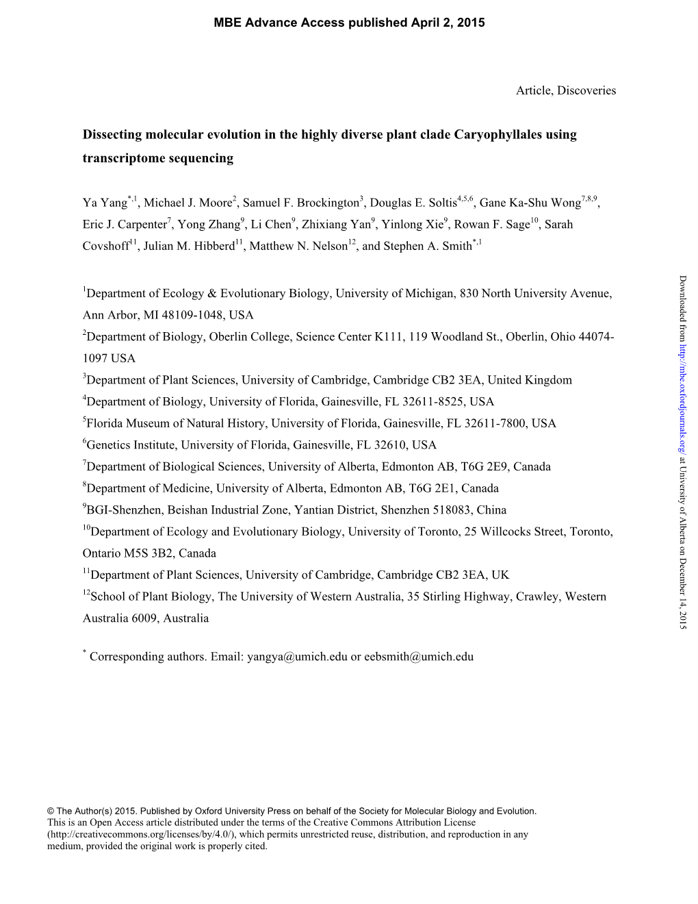 Dissecting Molecular Evolution in the Highly Diverse Plant Clade Caryophyllales Using Transcriptome Sequencing