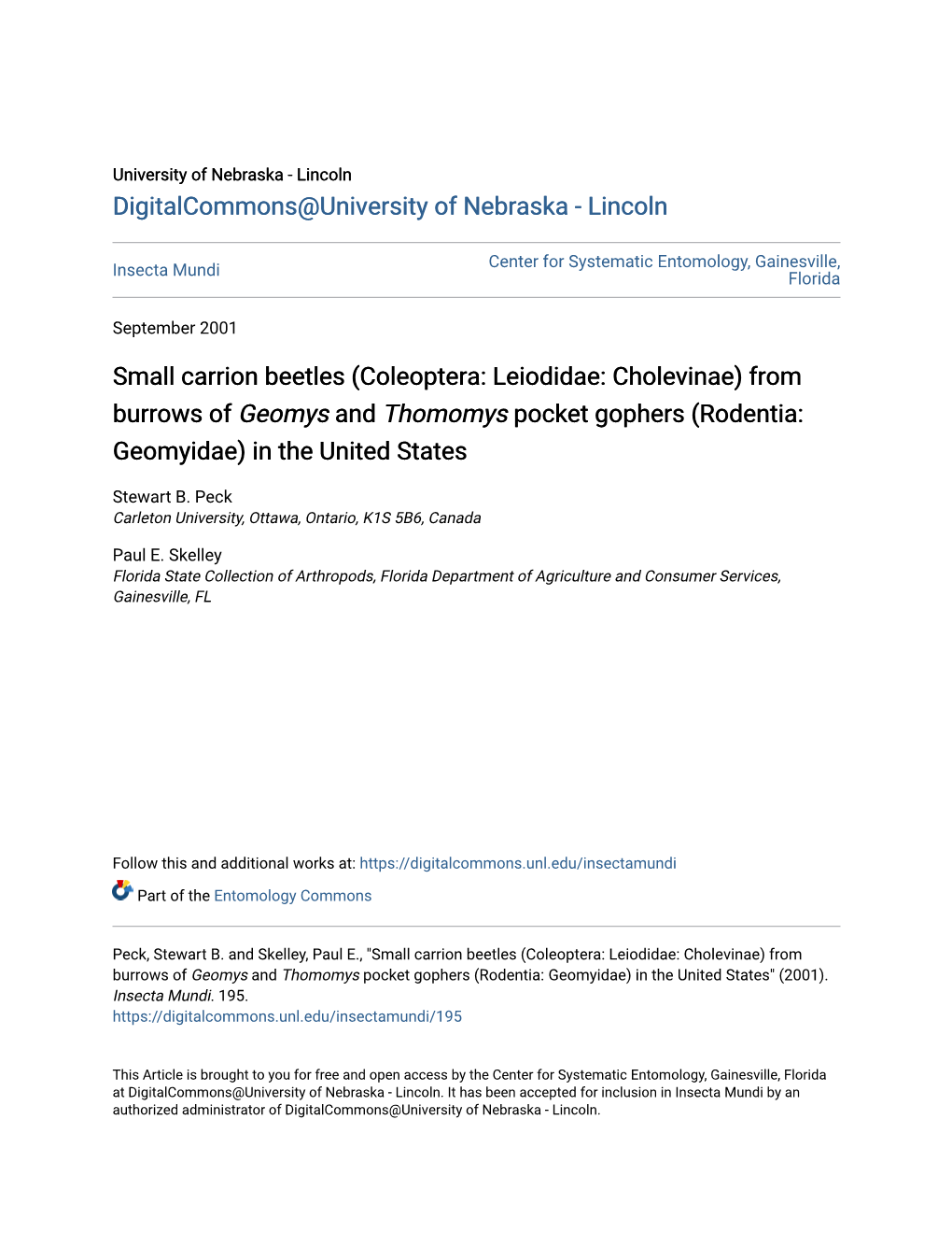 (Coleoptera: Leiodidae: Cholevinae) from Burrows of Geomys and Thomomys Pocket Gophers (Rodentia: Geomyidae) in the United States