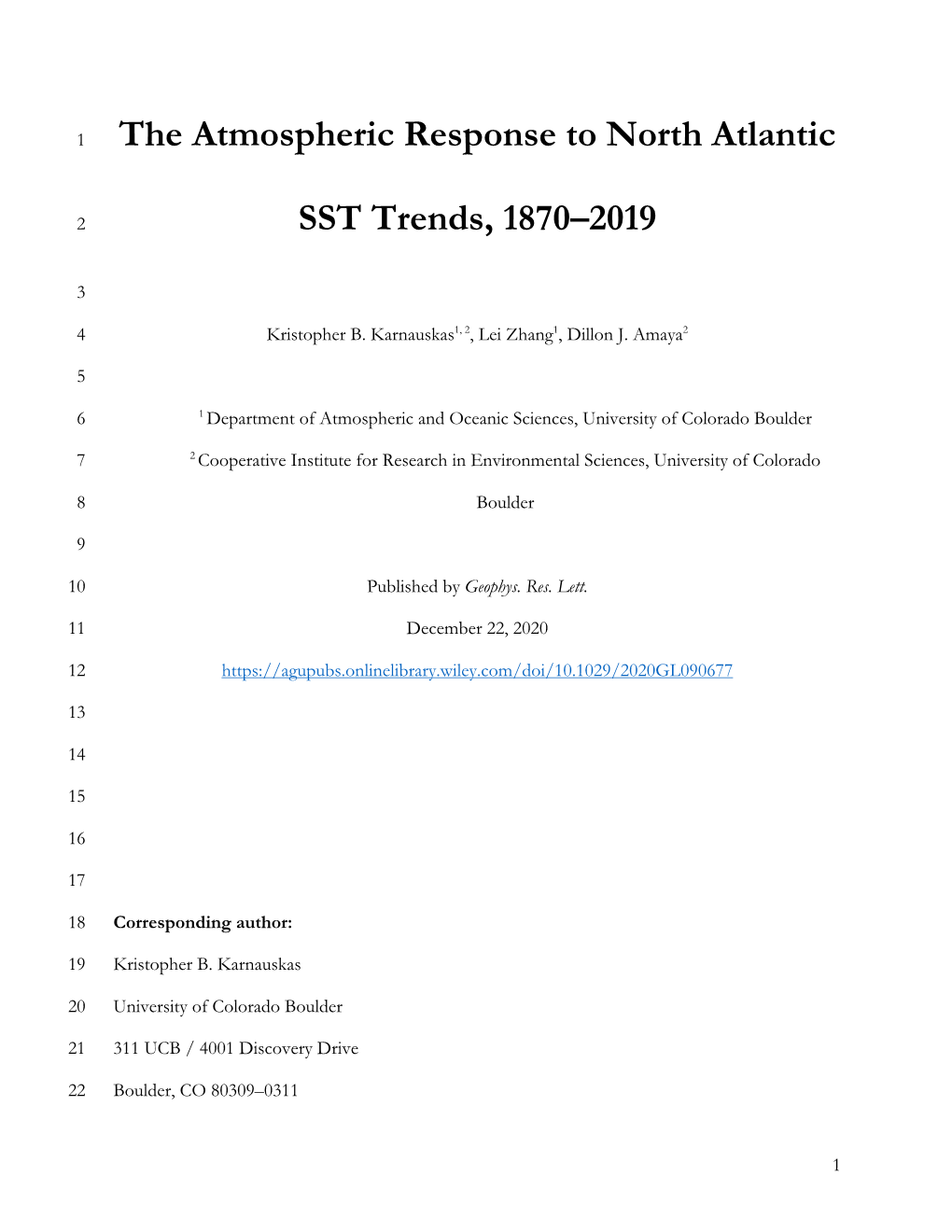 The Atmospheric Response to North Atlantic SST Trends, 1870–2019