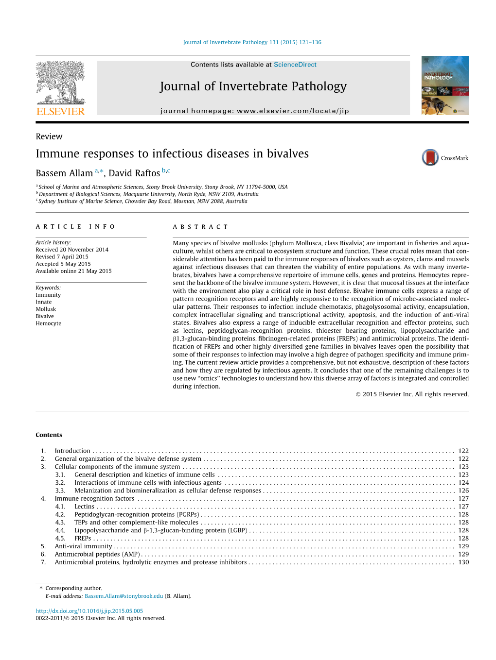 Immune Responses to Infectious Diseases in Bivalves