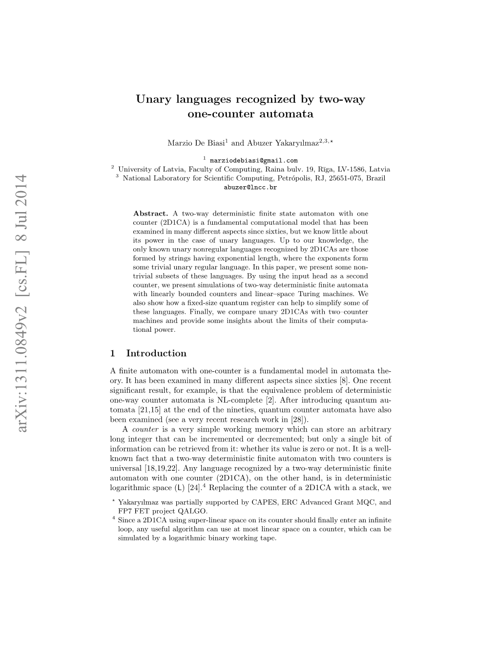 Unary Languages Recognized by Two-Way One-Counter Automata