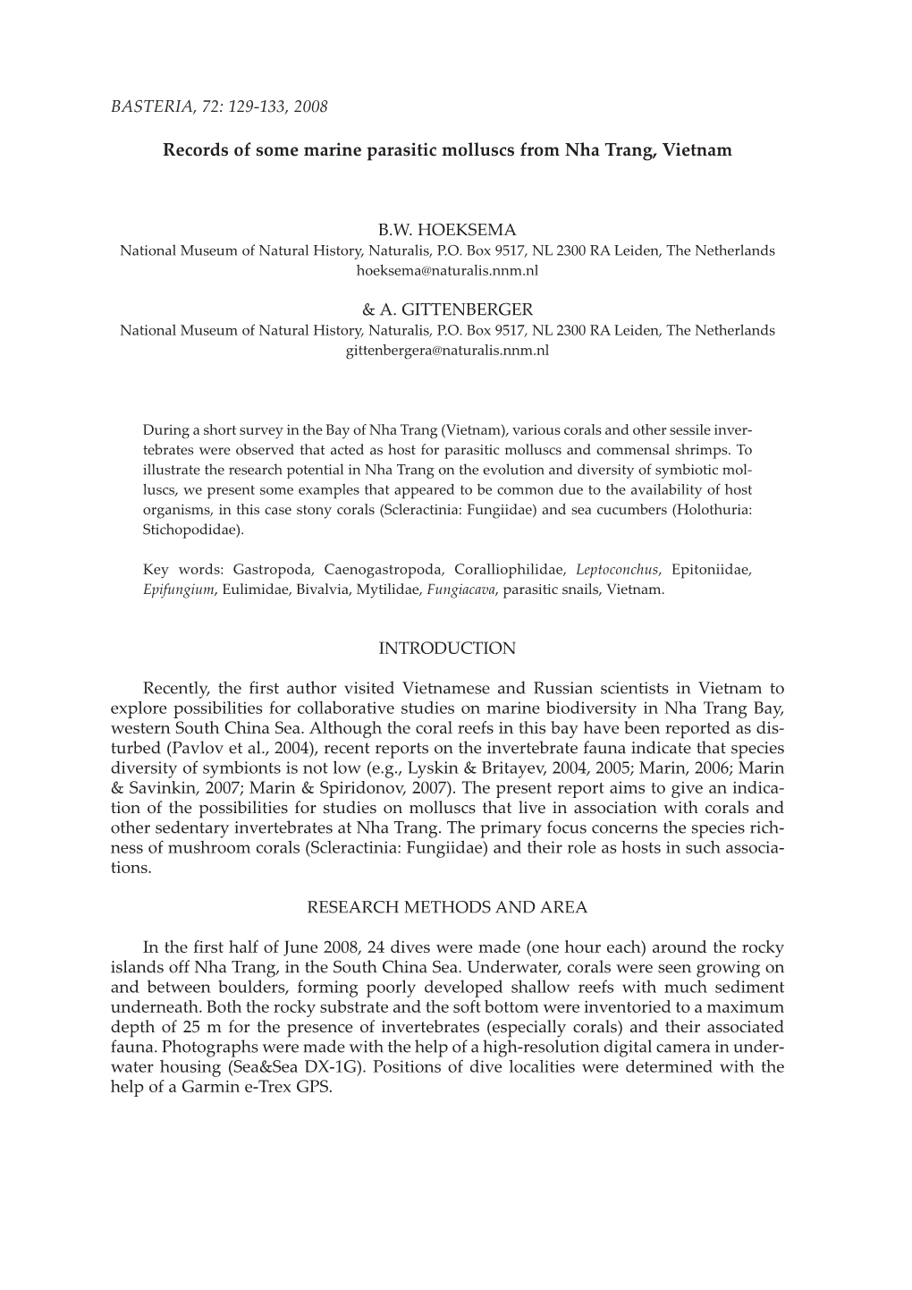 Records of Some Marine Parasitic Molluscs from Nha Trang, Vietnam