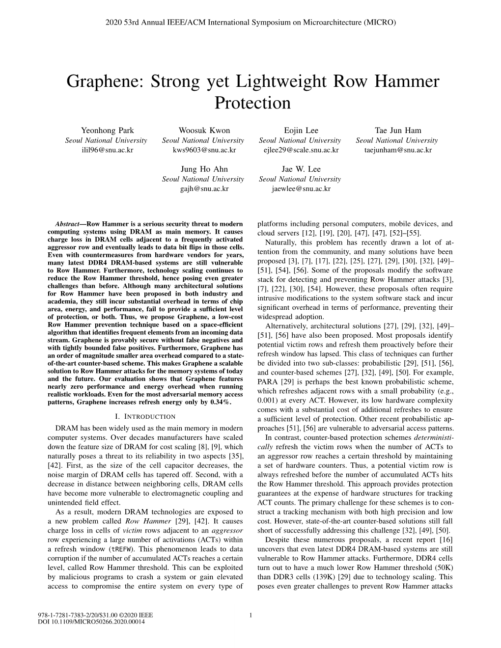 Strong Yet Lightweight Row Hammer Protection