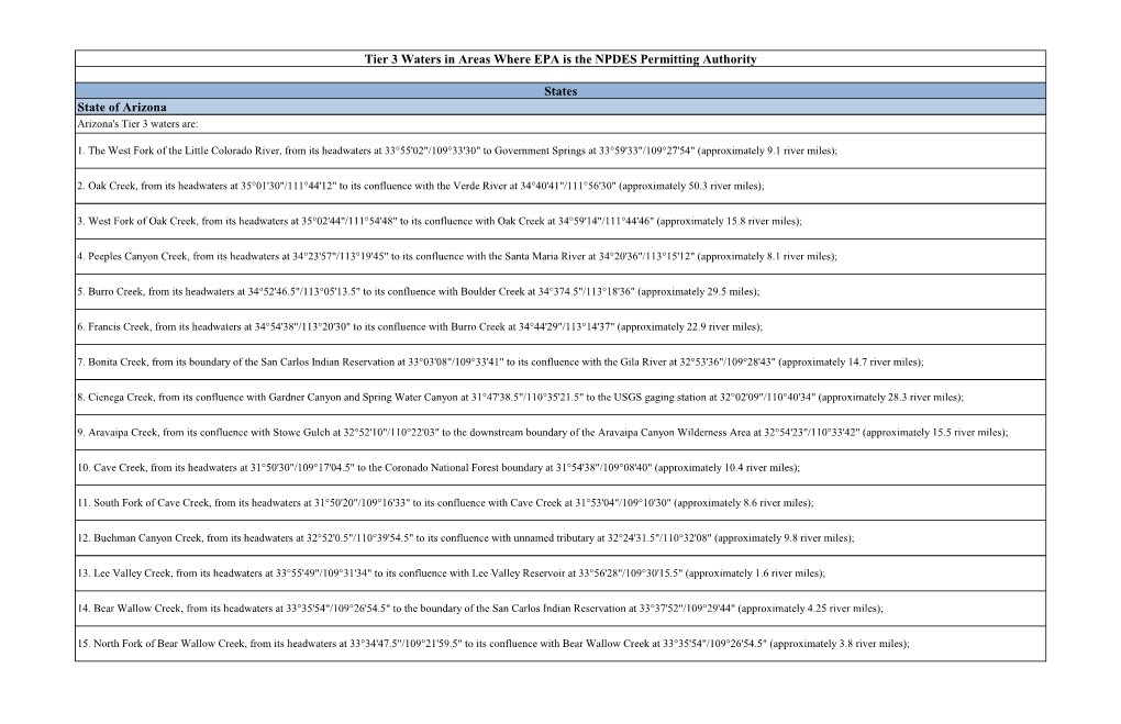 Tier 3 Waters in Areas Where EPA Is the NPDES Permitting Authority