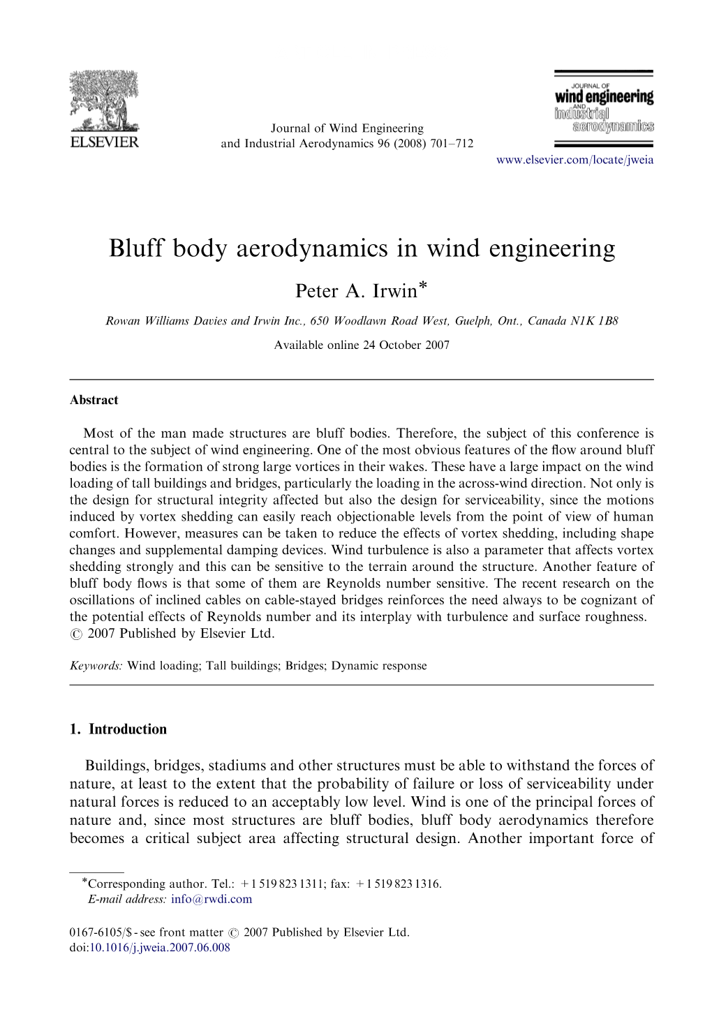 Bluff Body Aerodynamics in Wind Engineering