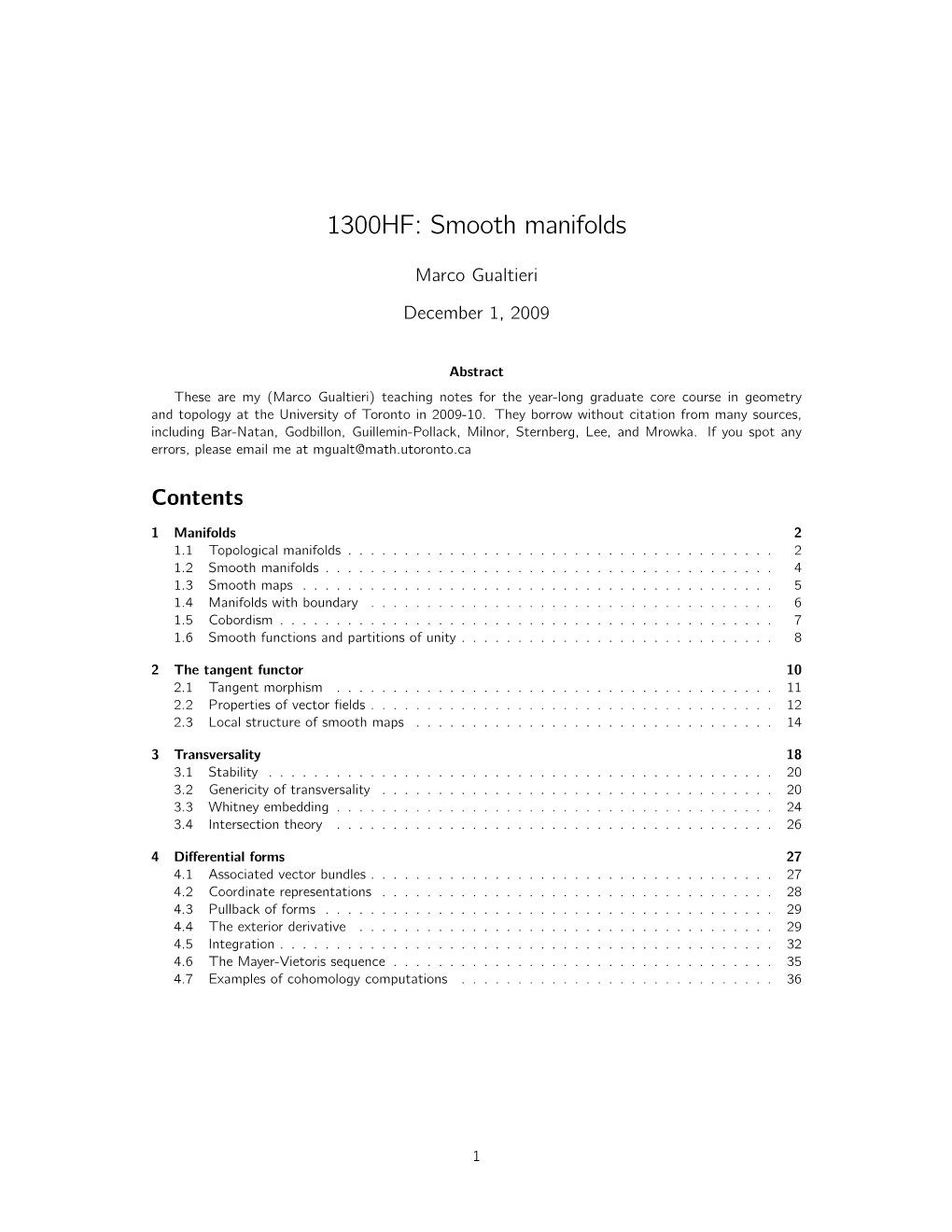 1300HF: Smooth Manifolds