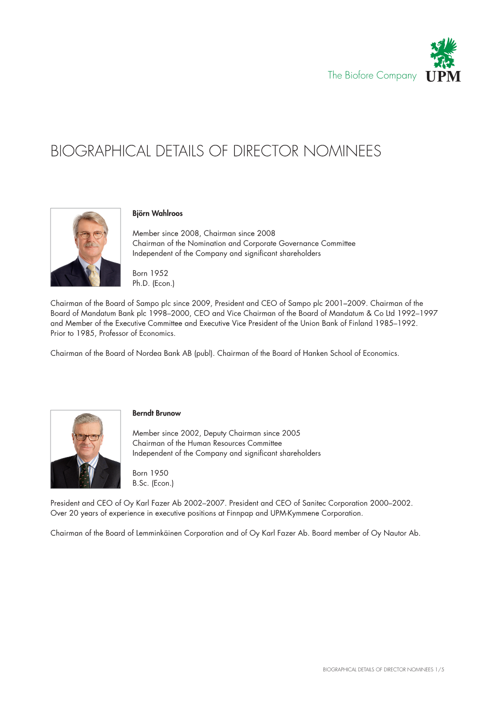 Biographical Details of Director Nominees
