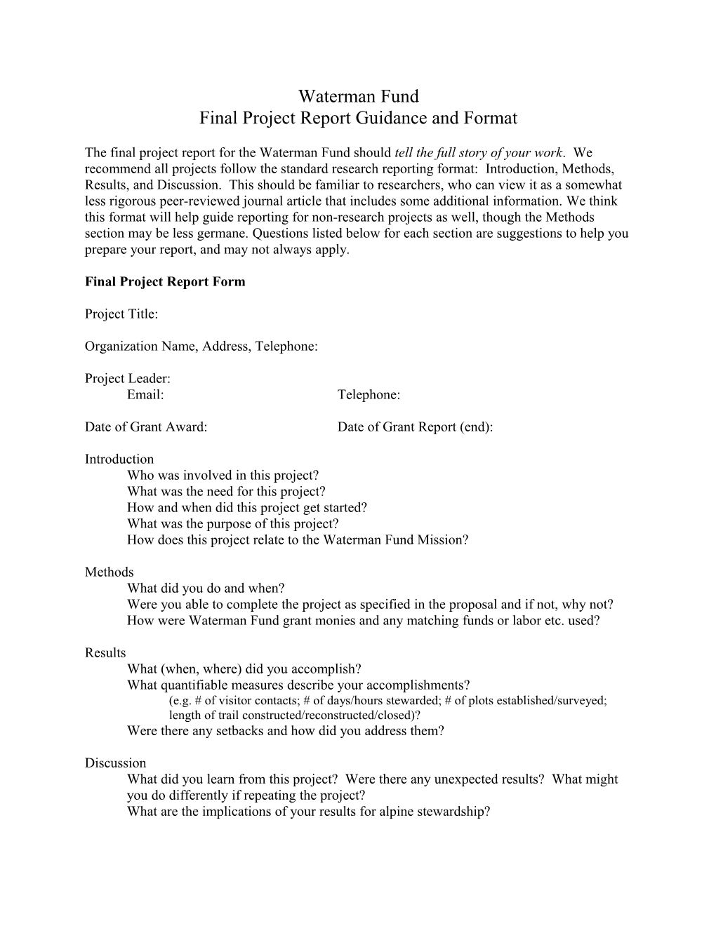 Final Project Report Guidance and Format