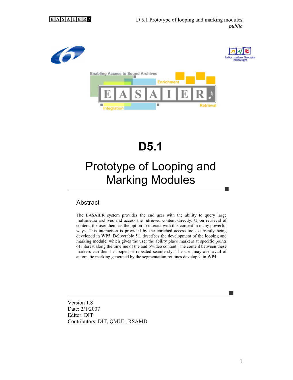 D5.1 Protoype of Looping and Marking Modules