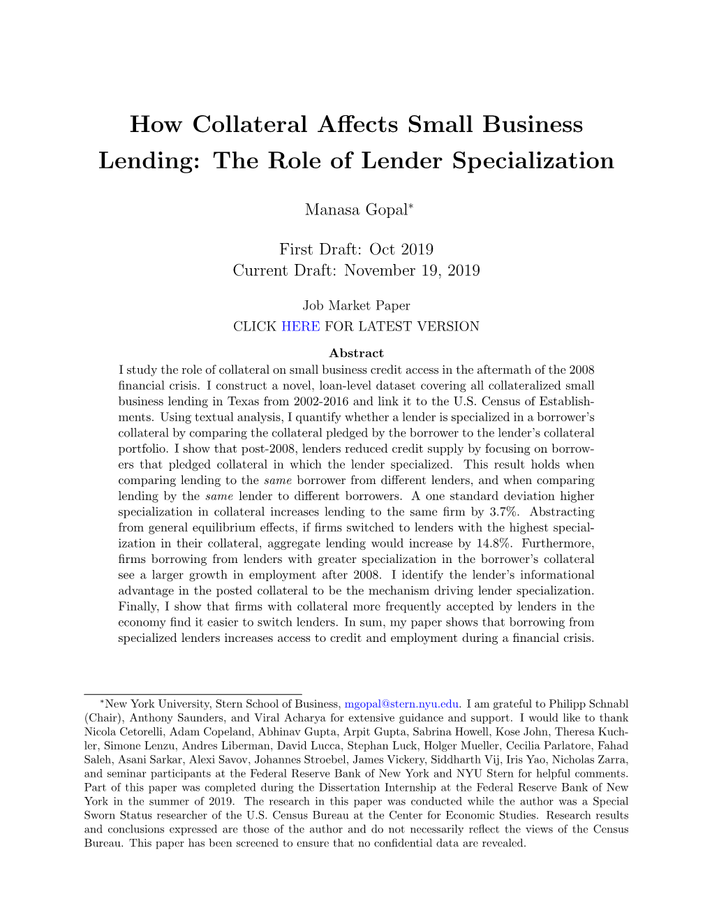 How Collateral Affects Small Business Lending: the Role of Lender