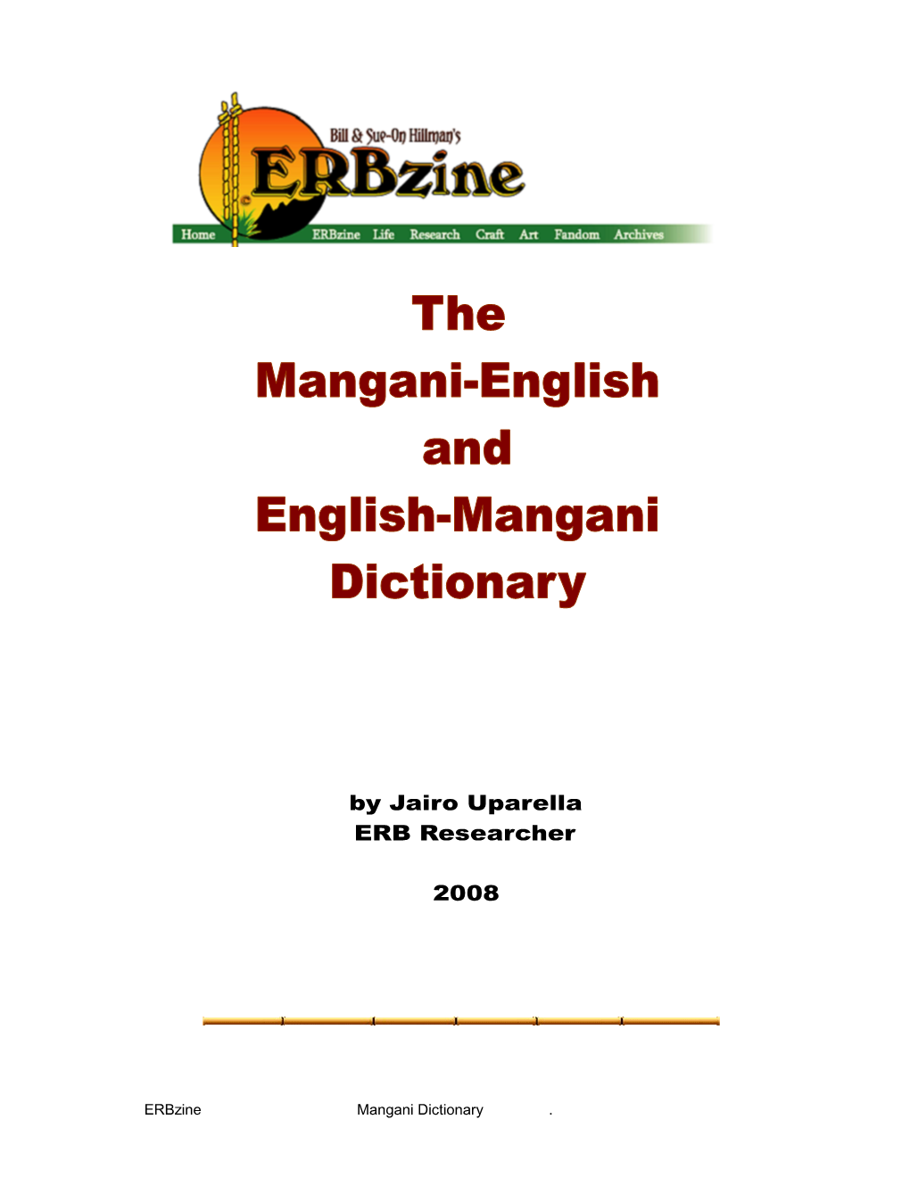 Erbzine Mangani Dictionary . Mangani -English Dictionary by Jairo Uparella