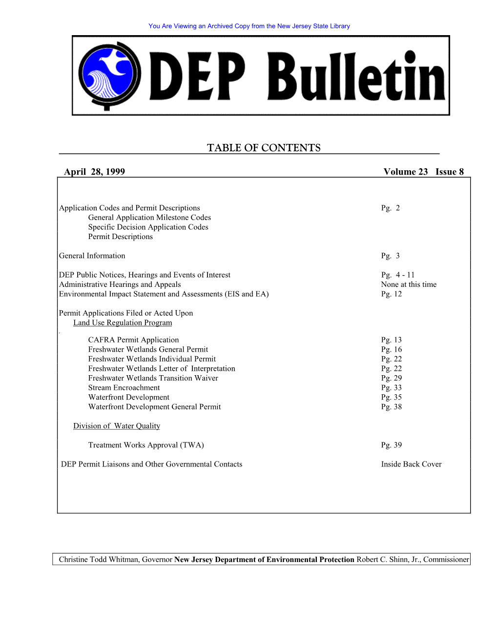 DEP Bulletin, 04/28/99