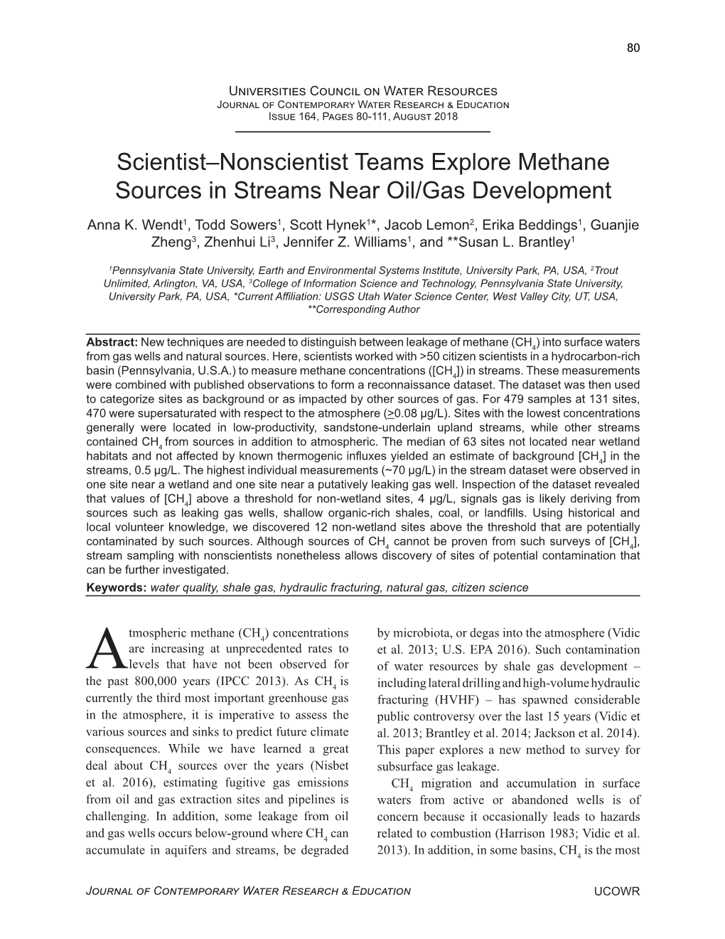 Scientist–Nonscientist Teams Explore Methane Sources in Streams Near Oil/Gas Development Anna K