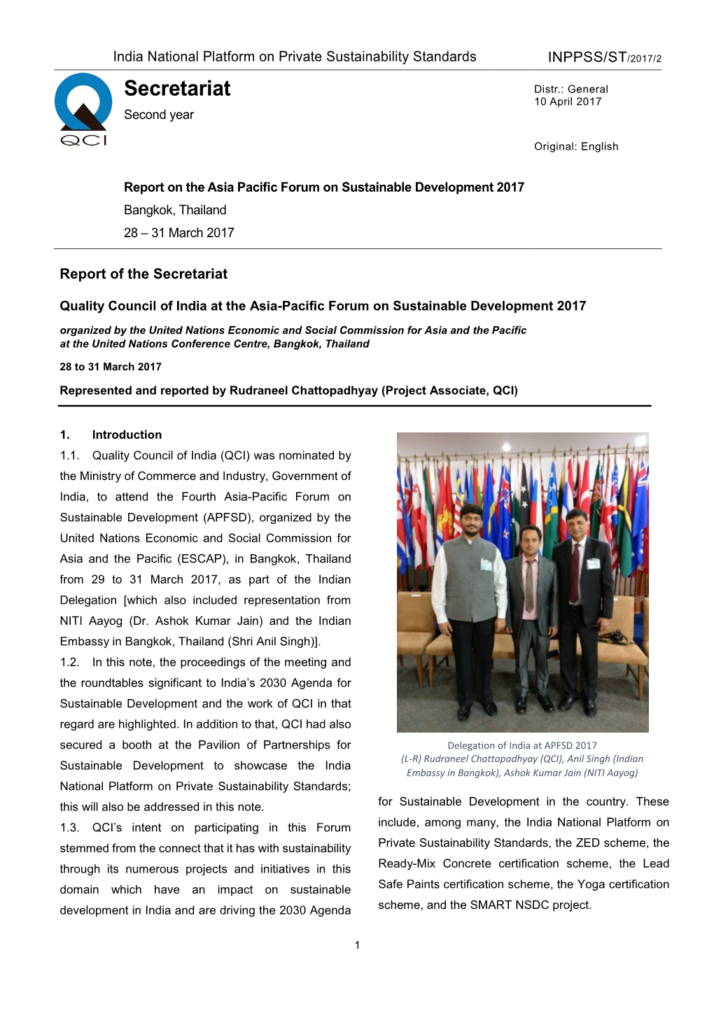 Report on the Asia Pacific Forum on Sustainable Development 2017 Bangkok, Thailand 28 – 31 March 2017