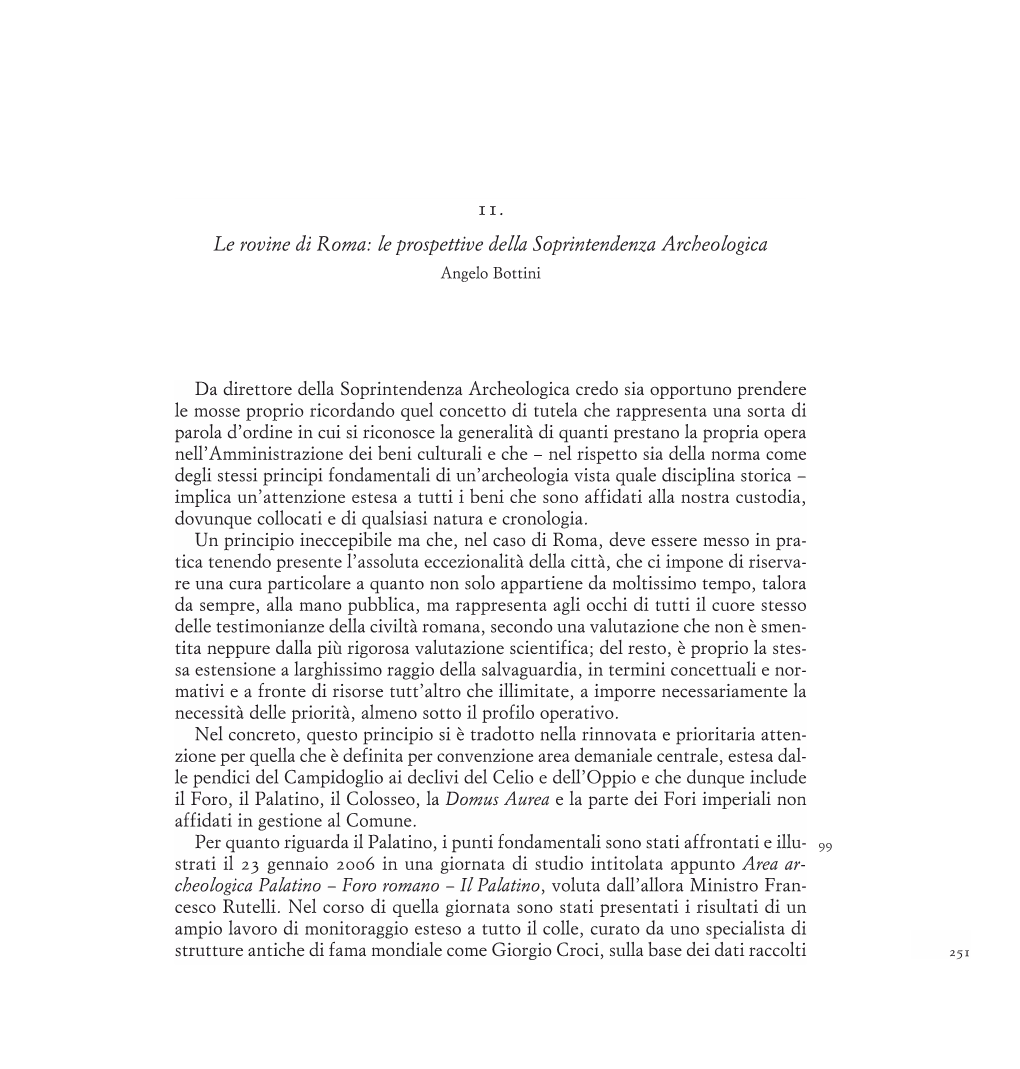 11. Le Rovine Di Roma: Le Prospettive Della Soprintendenza Archeologica Angelo Bottini