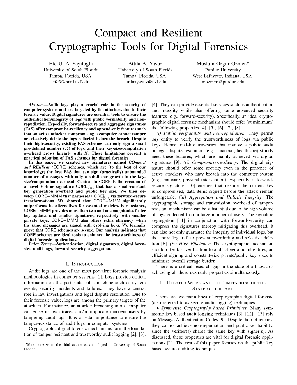 Compact and Resilient Cryptographic Tools for Digital Forensics
