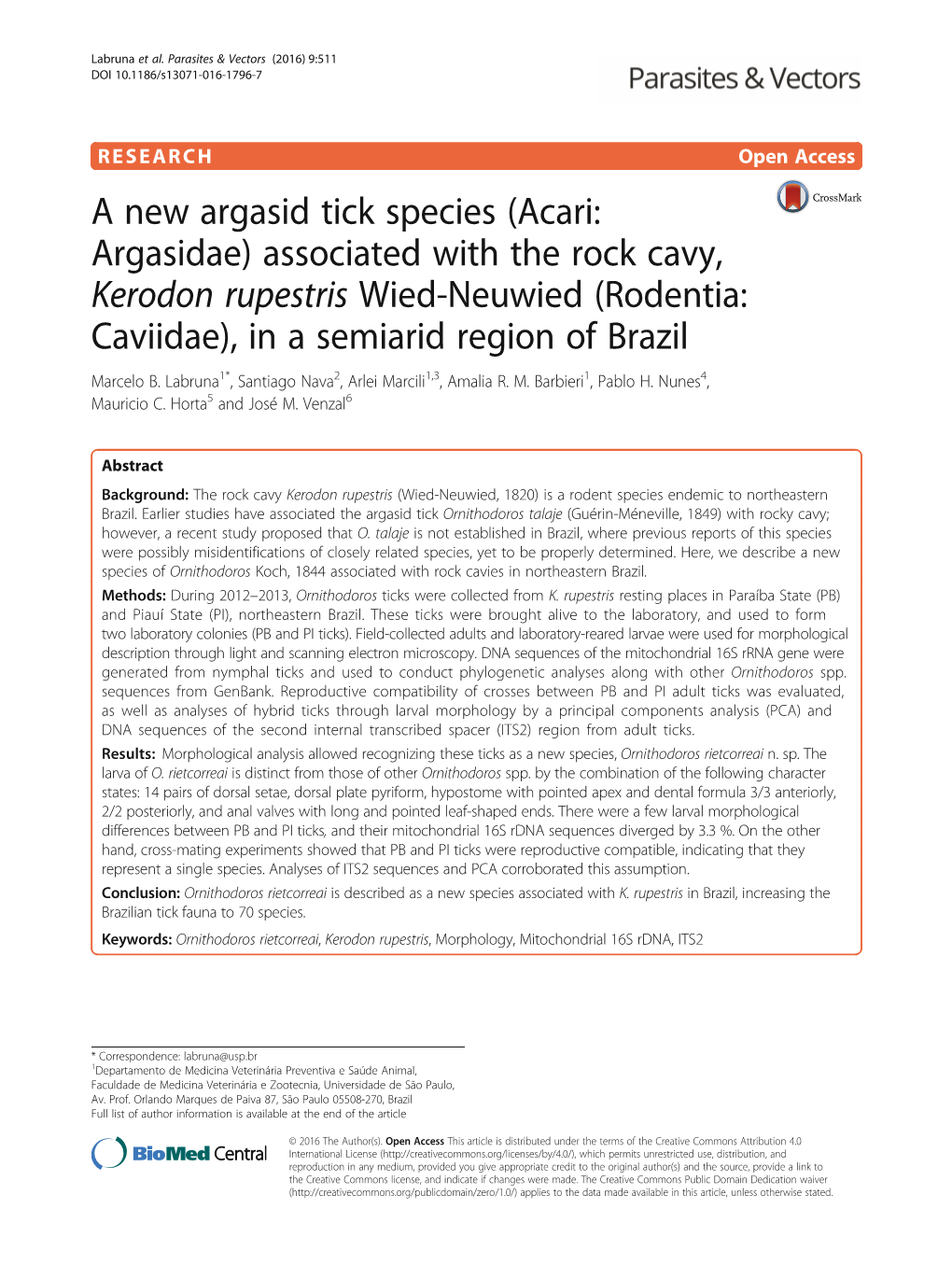 Associated with the Rock Cavy, Kerodon Rupestris Wied-Neuwied (Rodentia: Caviidae), in a Semiarid Region of Brazil Marcelo B