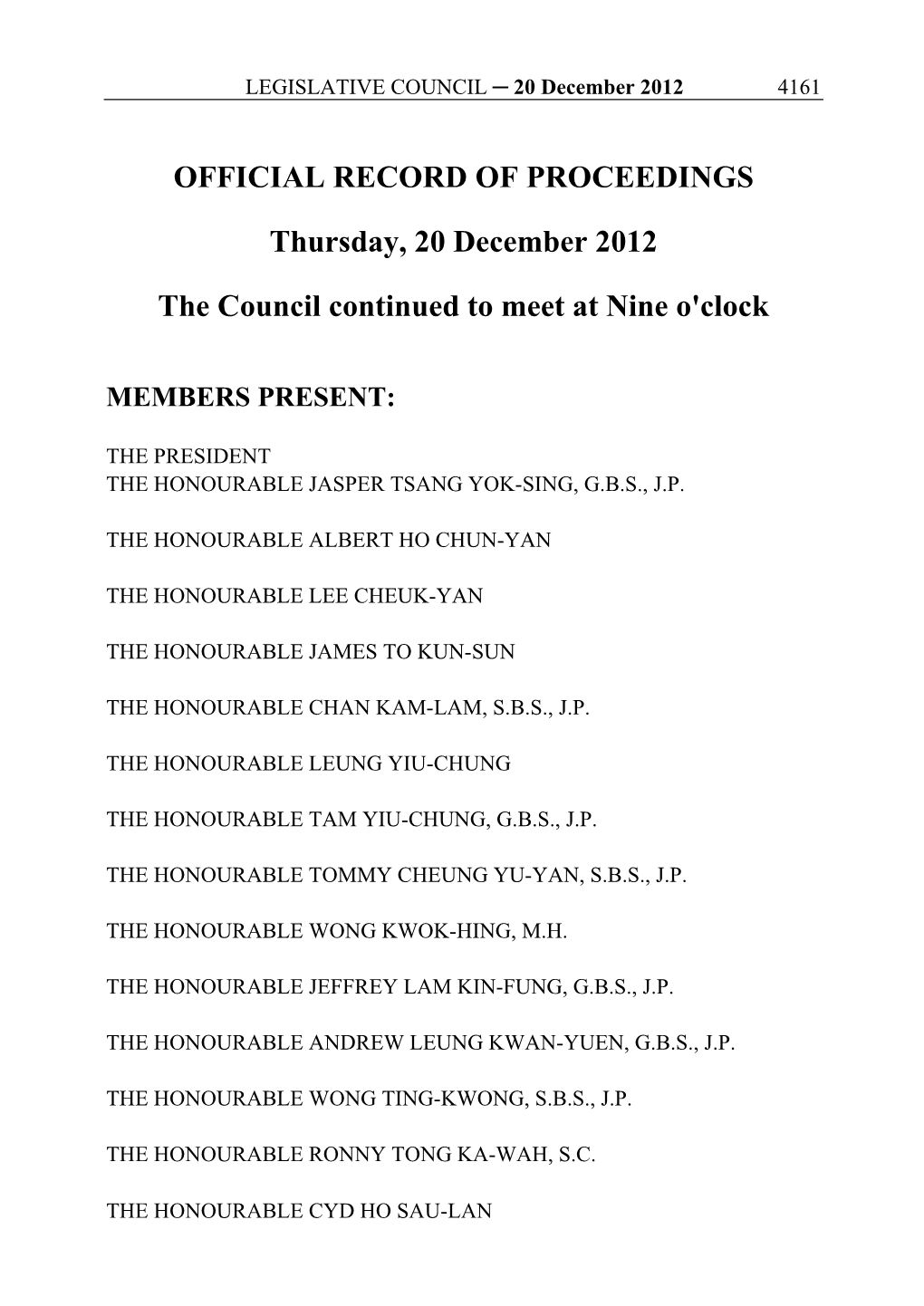 OFFICIAL RECORD of PROCEEDINGS Thursday, 20