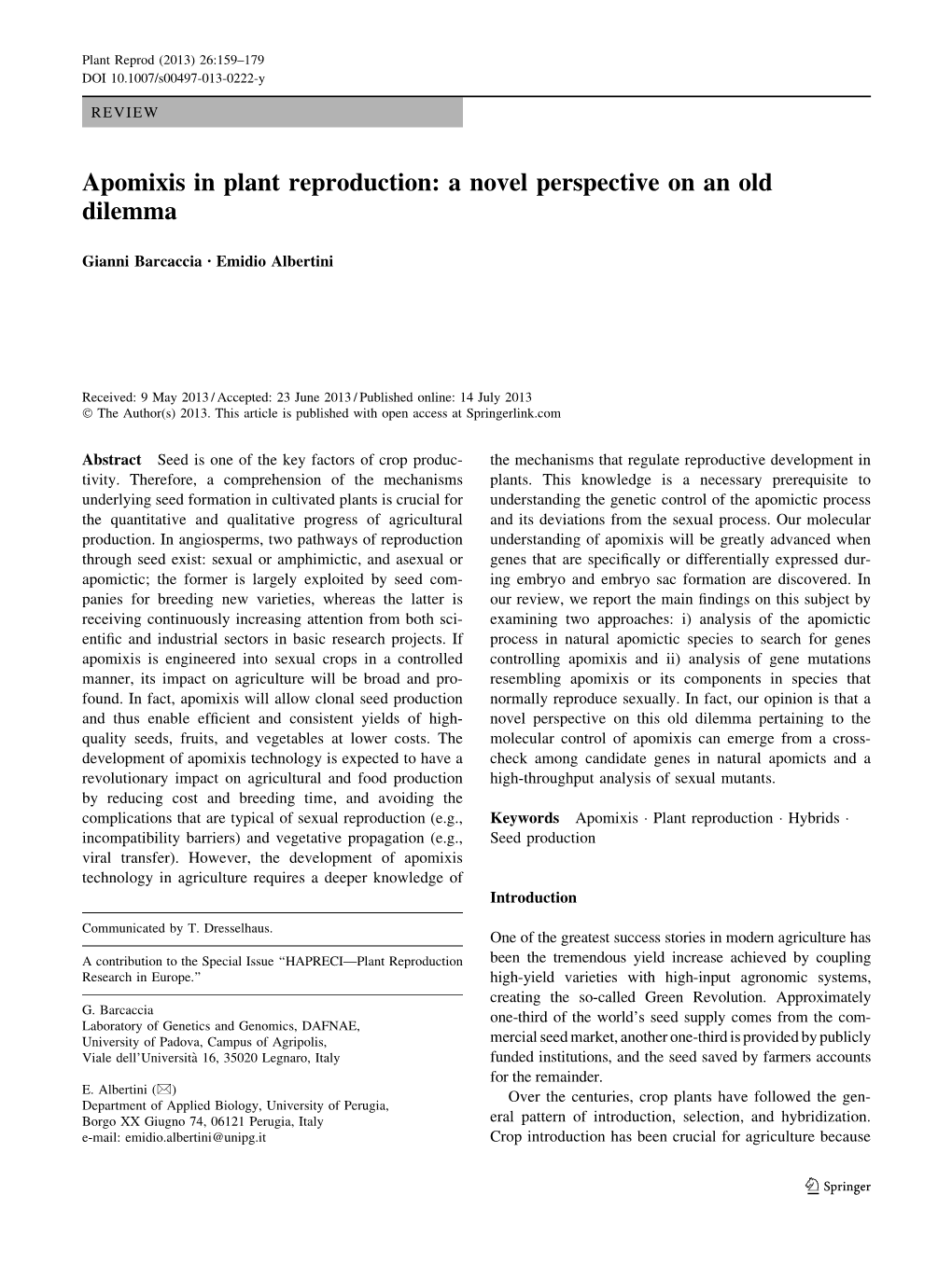 Apomixis in Plant Reproduction: a Novel Perspective on an Old Dilemma