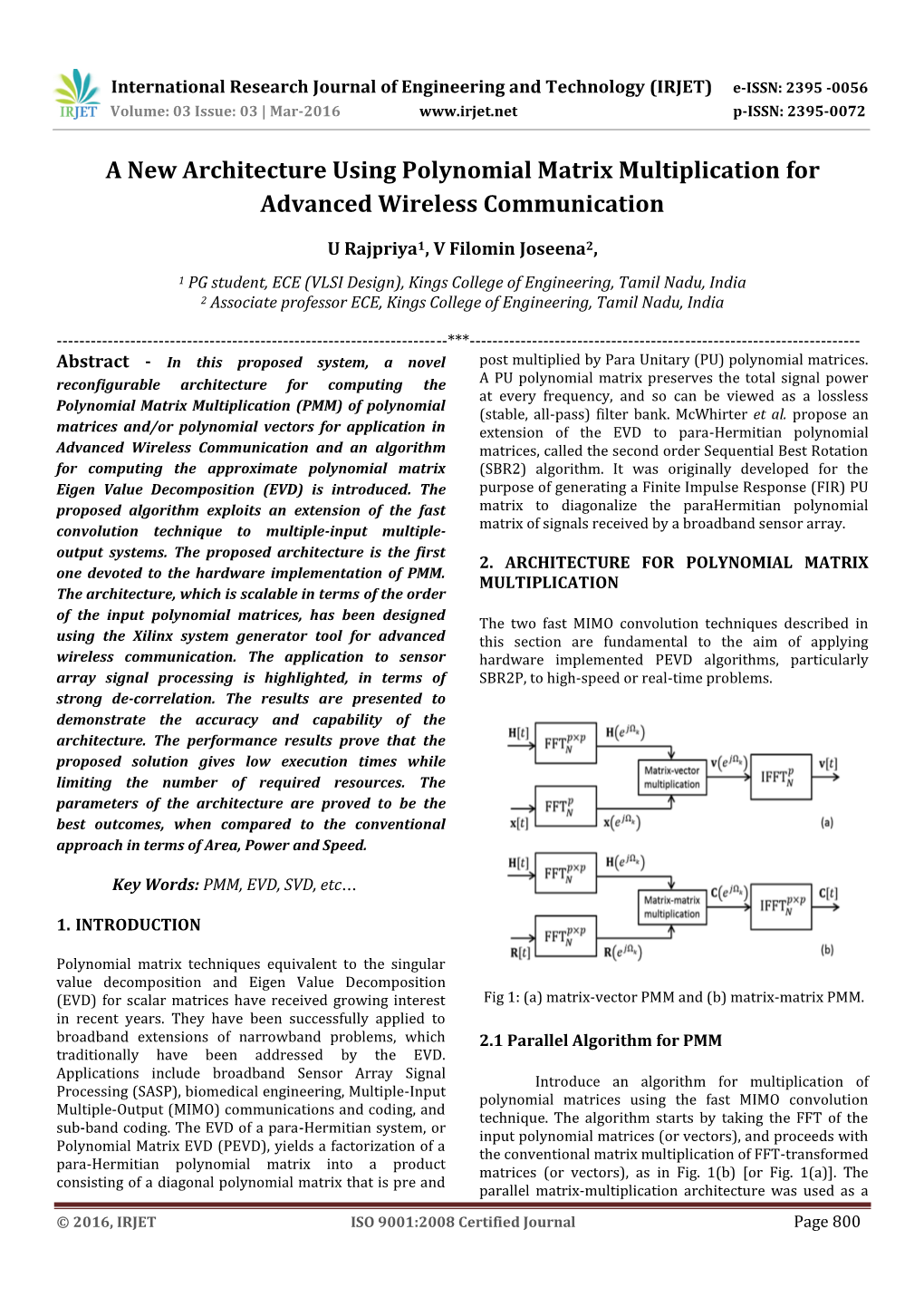 A New Architecture Using Polynomial Matrix Multiplication for Advanced Wireless Communication