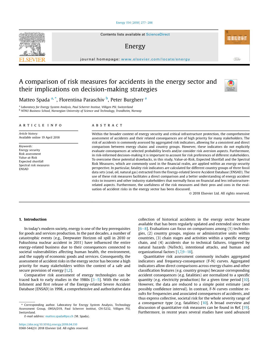 A Comparison of Risk Measures for Accidents in the Energy Sector and Their Implications on Decision-Making Strategies