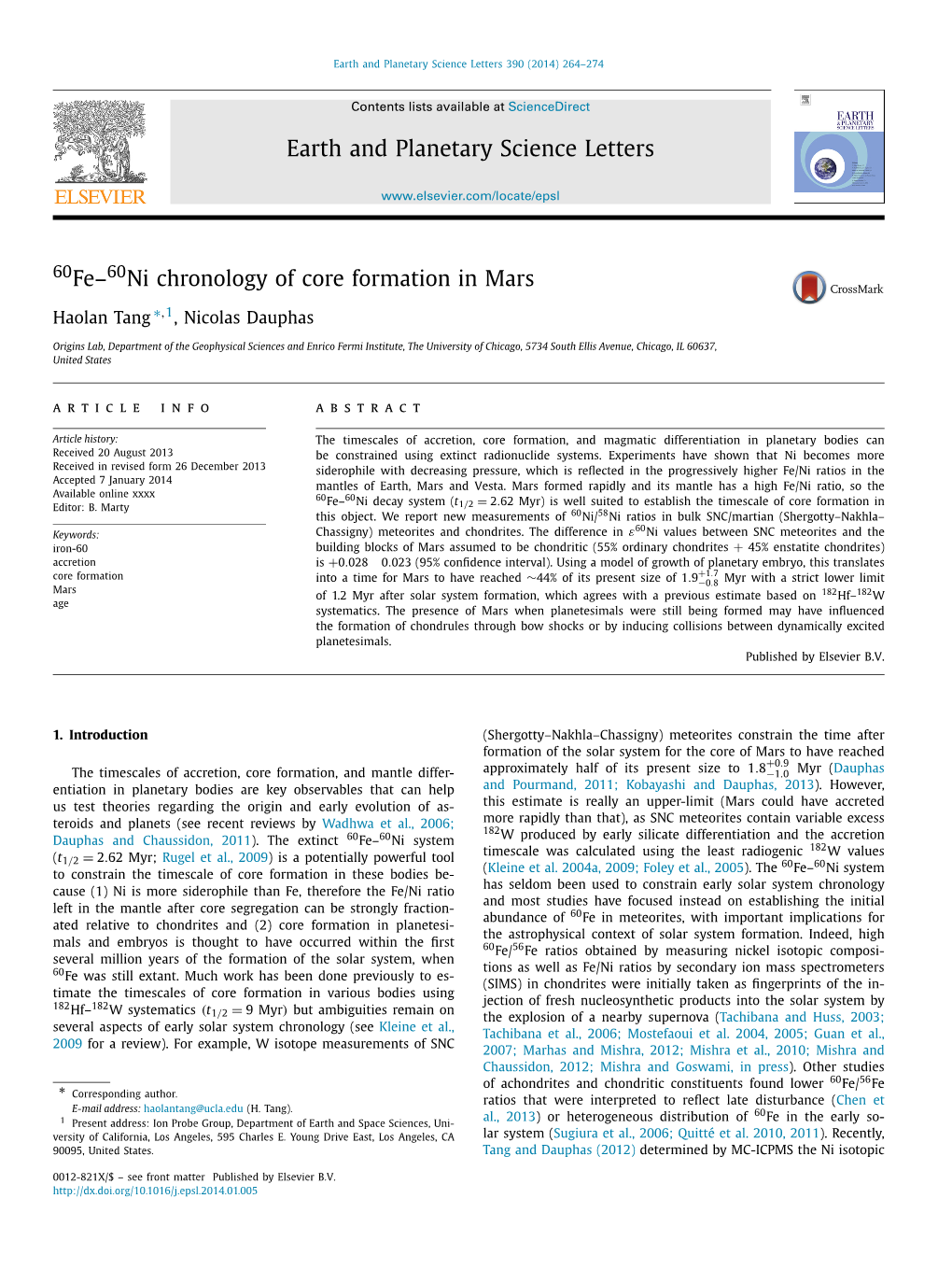 73. 60Fe-60Ni-Chronology of Core Formation in Mars