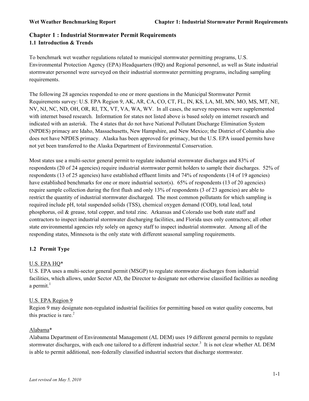 Chapter 1 : Industrial Stormwater Permit Requirements 1.1 Introduction & Trends