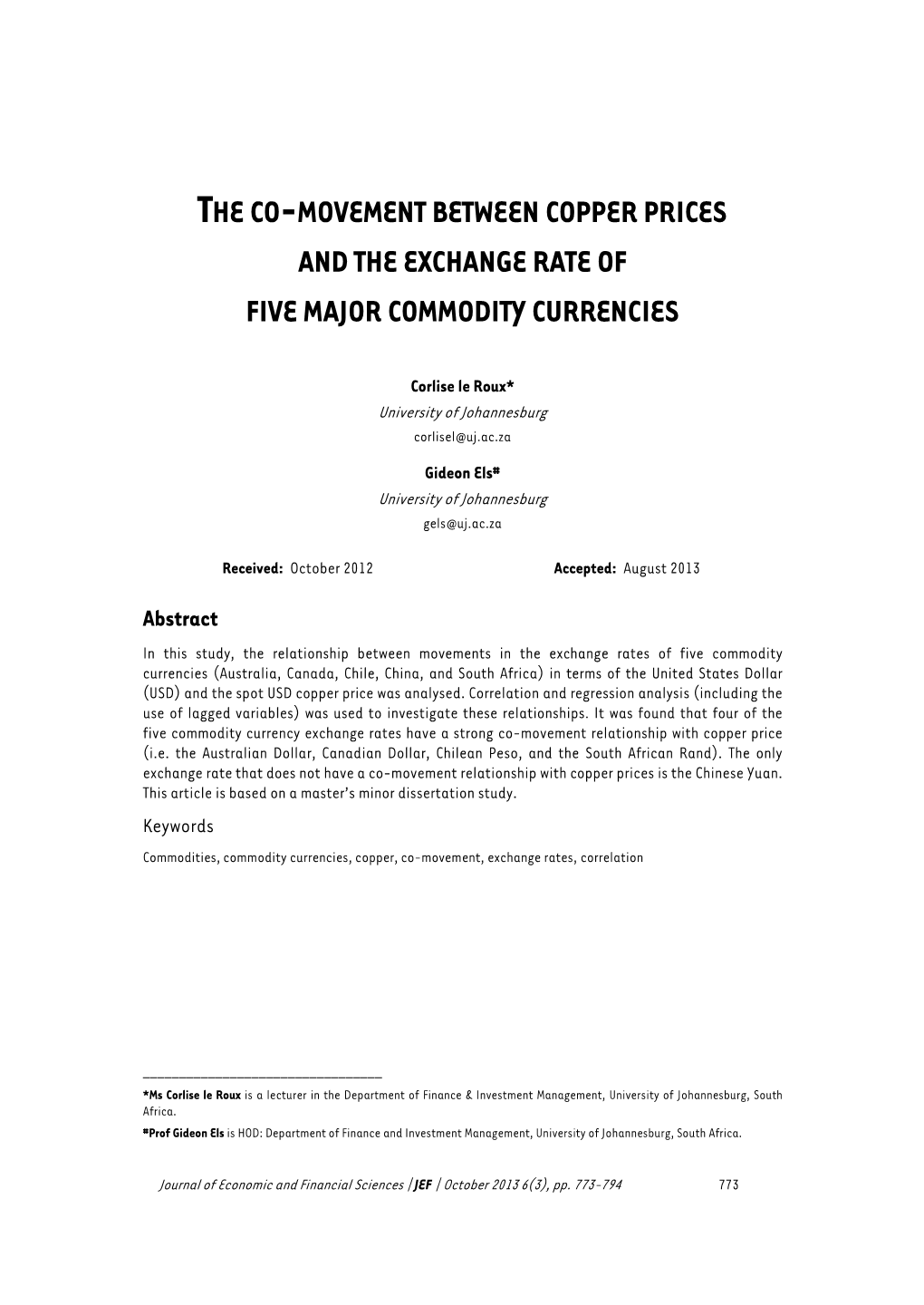 The Co-Movement Between Copper Prices and the Exchange Rate of Five Major Commodity Currencies