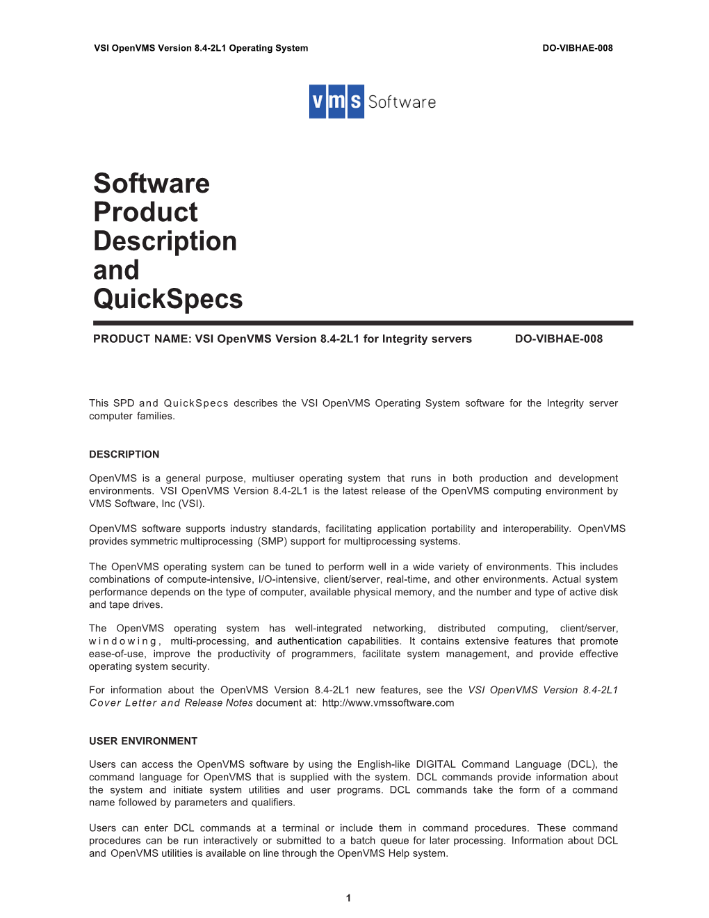 Software Product Description and Quickspecs