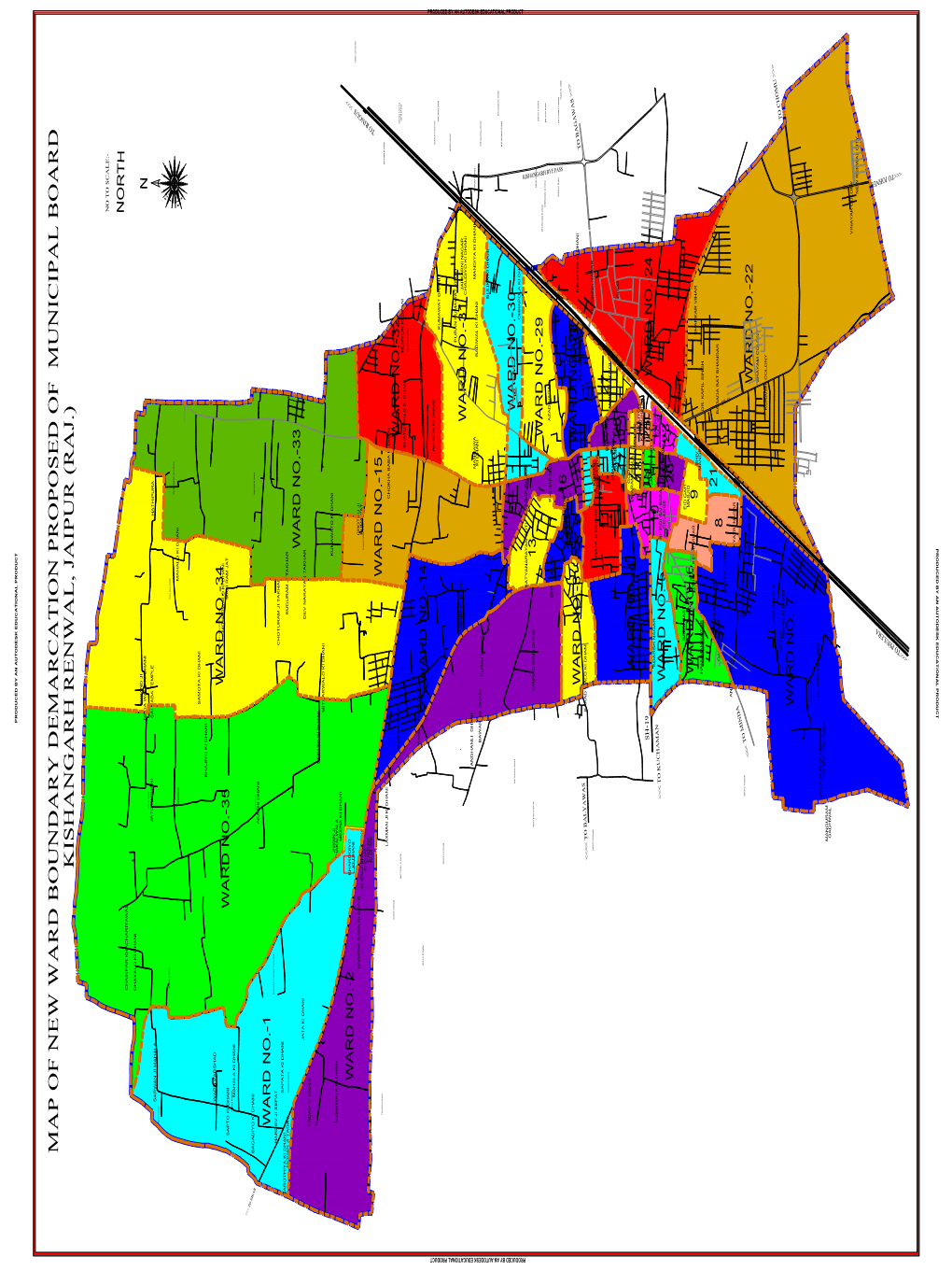 Map of New Ward Boundary Demarcation Proposed of Municipal Board Kishangarh Renwal, Jaipur (Raj.)