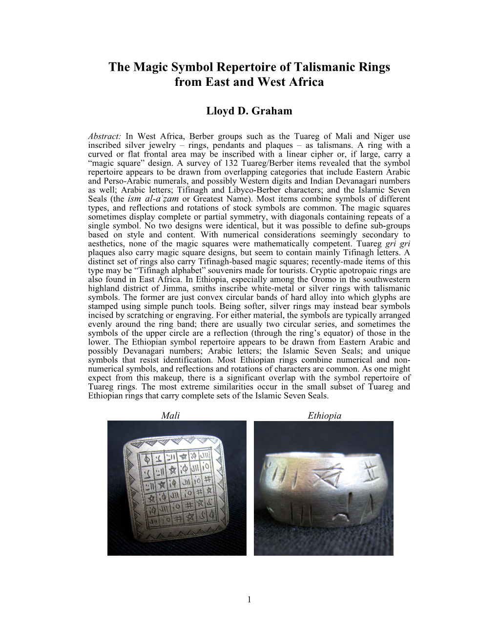 The Magic Symbol Repertoire of Talismanic Rings from East and West Africa