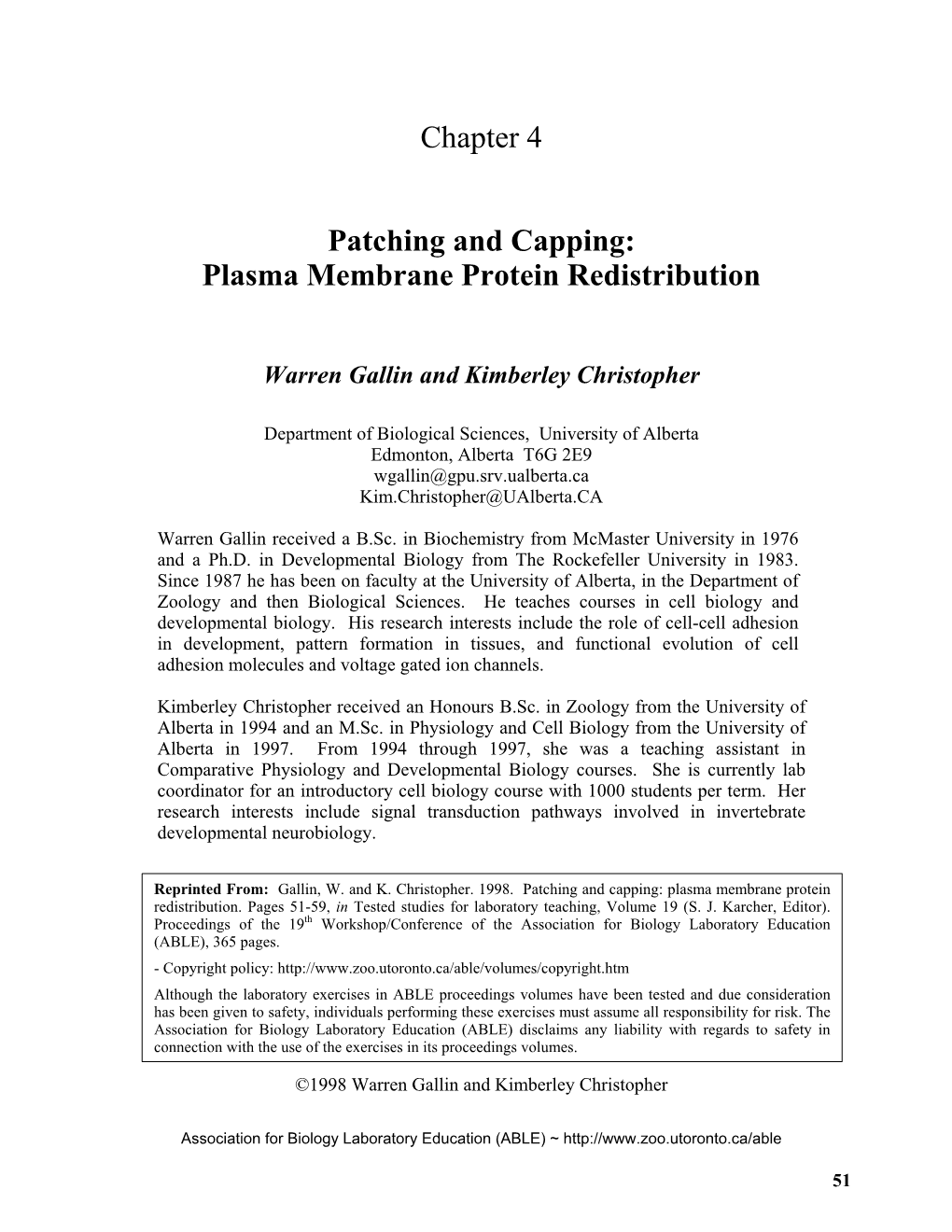 Chapter 4 Patching and Capping: Plasma Membrane Protein